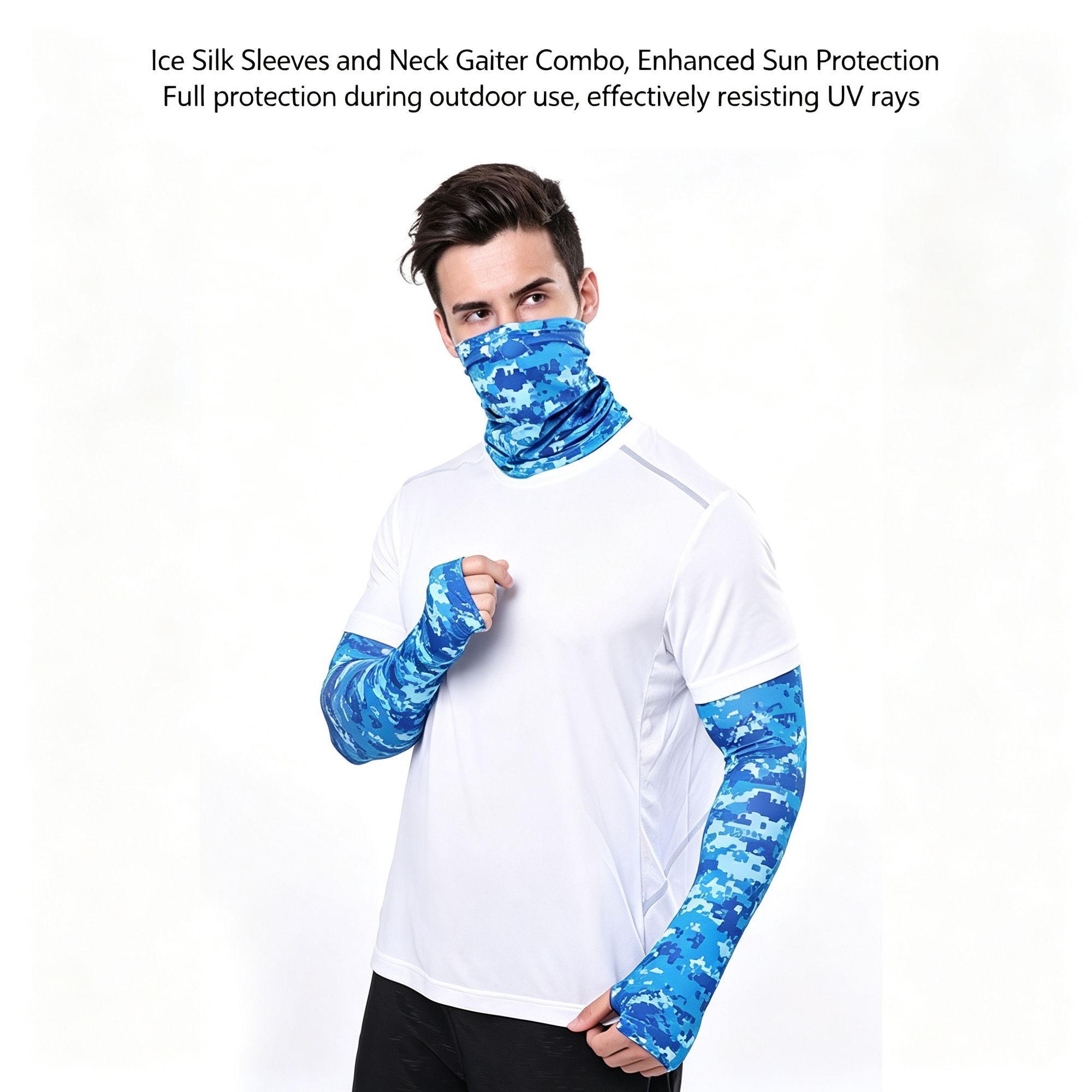 Thin Breathable UV‑Resistant Arm Sleeve Glove Set Matching Neck Face Cover view 8