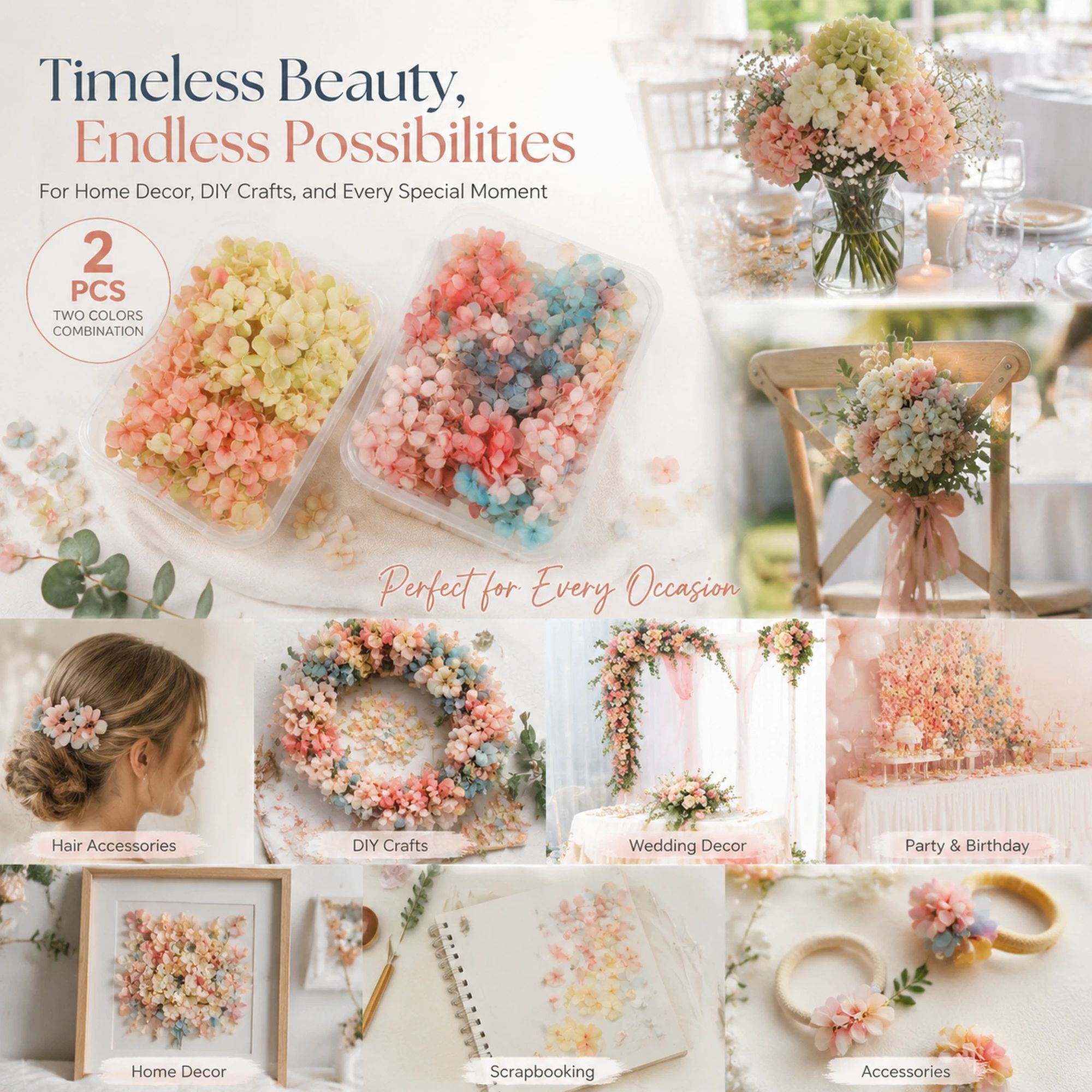 Dreamy Tone & Soft Jade Tone Preserved Hydrangea Gradient Floral DIY Kit Set of 2 — image 1