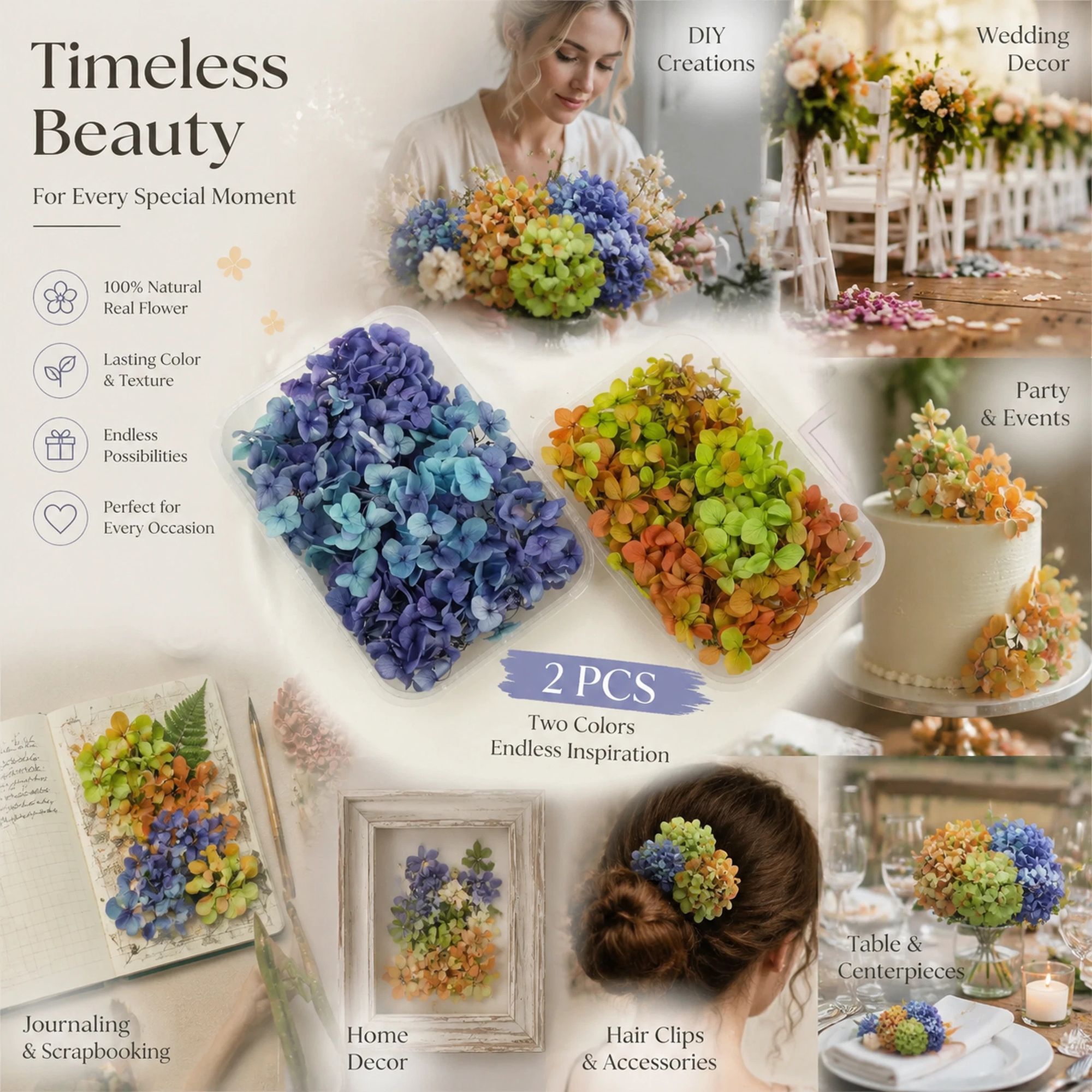 Blue Purple Shade & Hibiscus Tone Preserved Hydrangea Wedding Handmade — image 1
