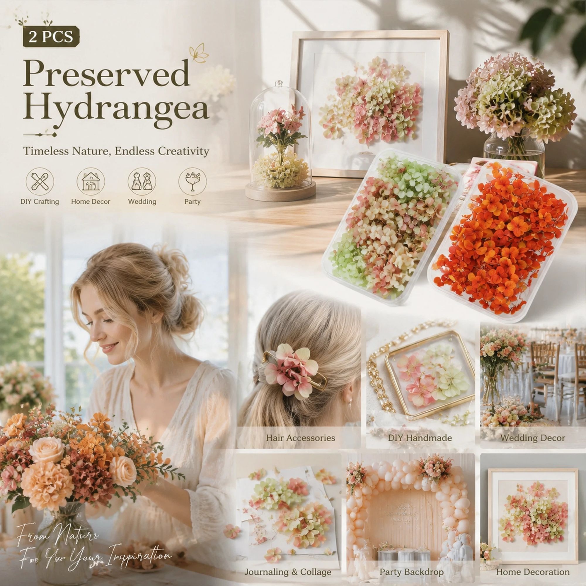 Warm Mixed Shade & Violet Pink Gradient Preserved Hydrangea Resin Craft Kit — image 1