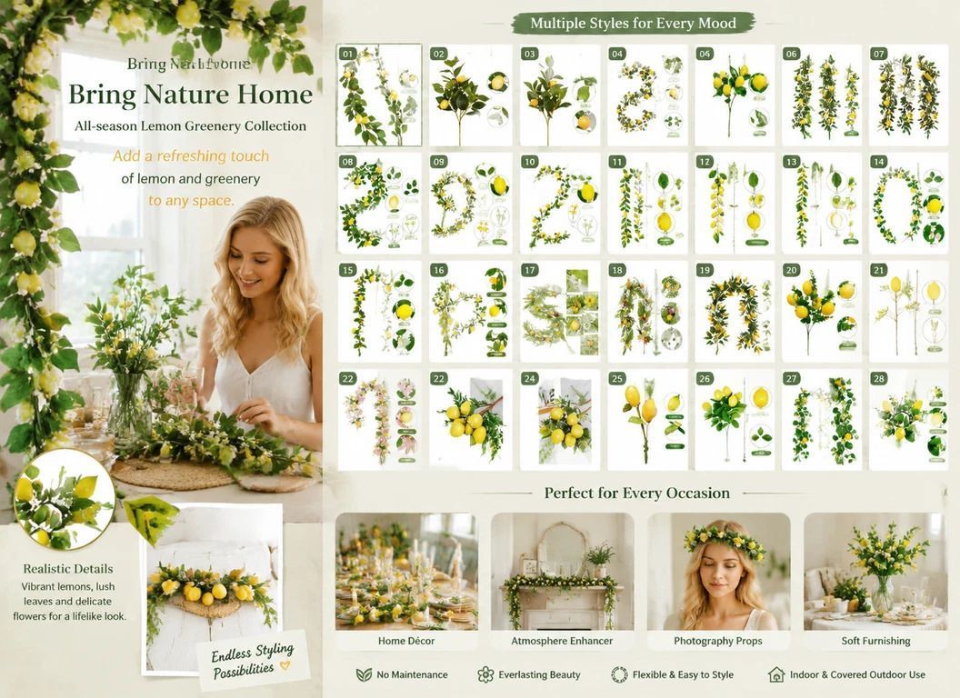 Herb Scent Artificial Lemon Vine Foam Lemon Fruit Indoor Patio Greenery Decor view 2
