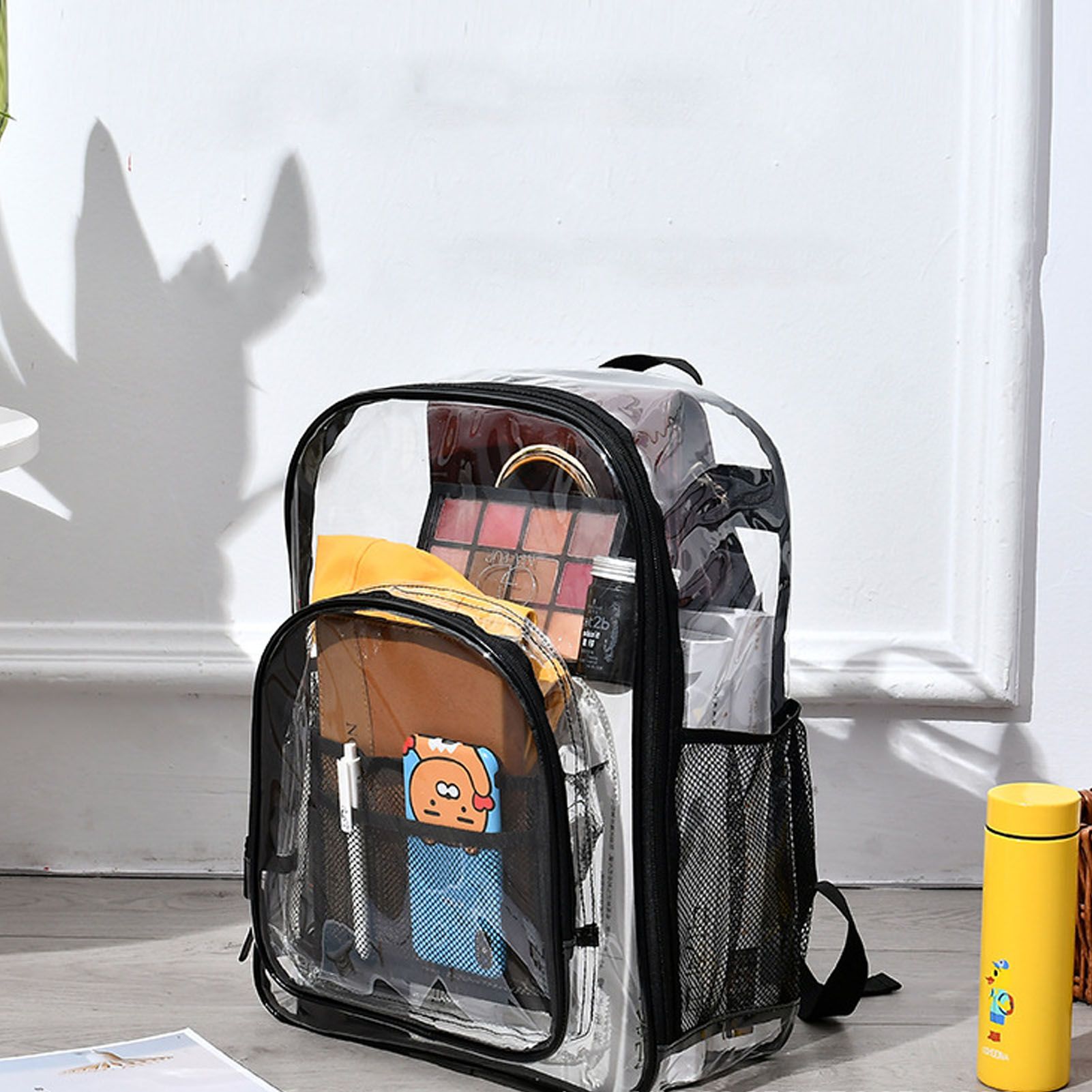Laptop Backpack School Bags Black Transparent PVC Waterproof Large Capacity view 5