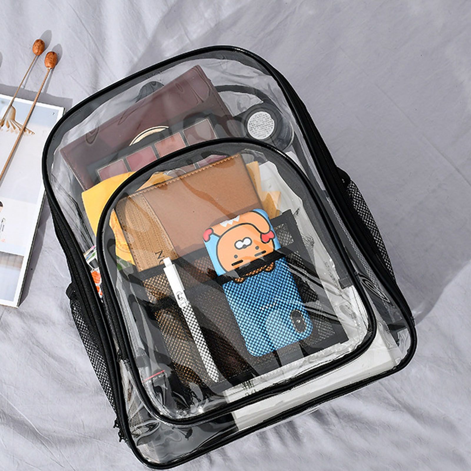 Laptop Backpack School Bags Black Transparent PVC Waterproof Large Capacity view 6