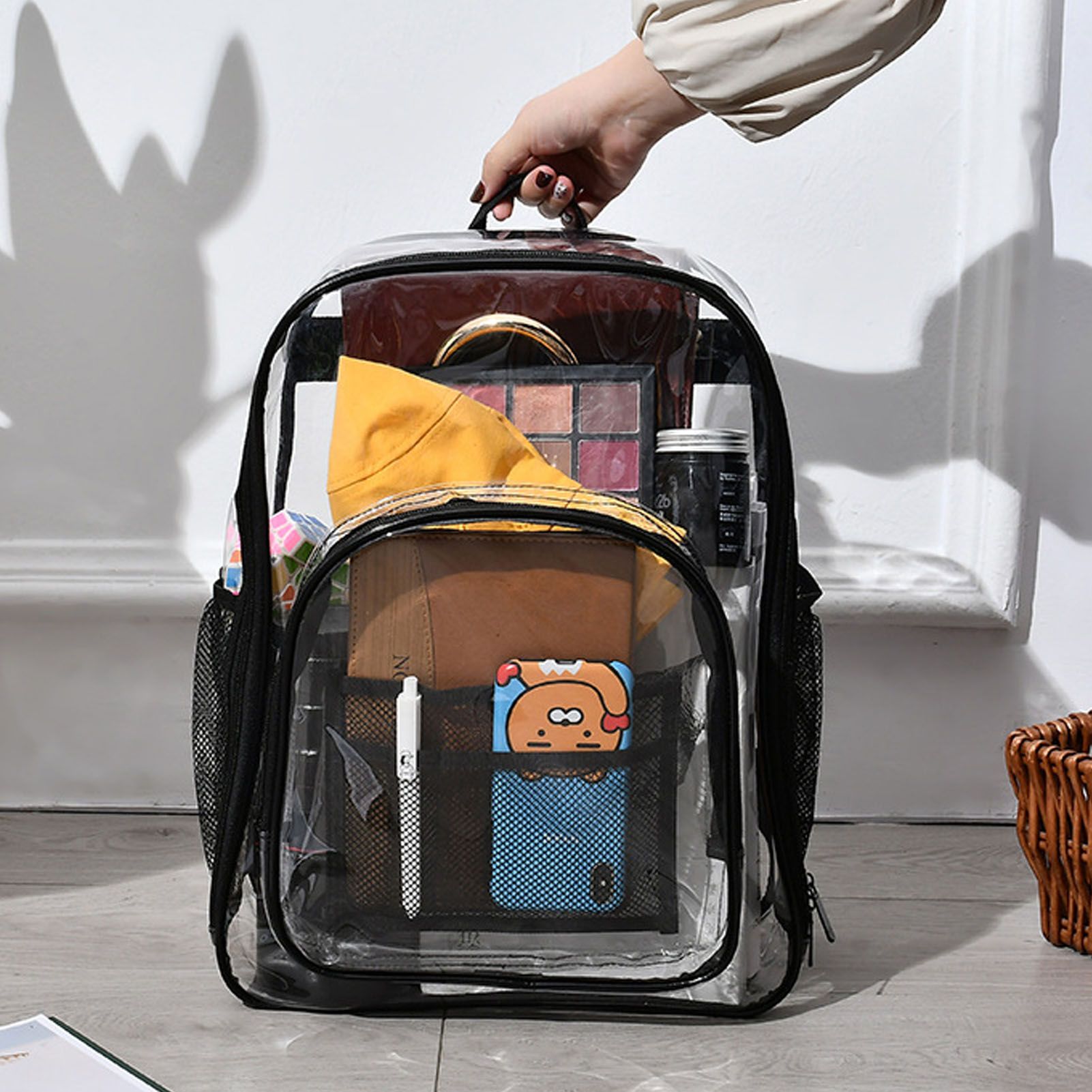 Laptop Backpack School Bags Black Transparent PVC Waterproof Large Capacity view 11