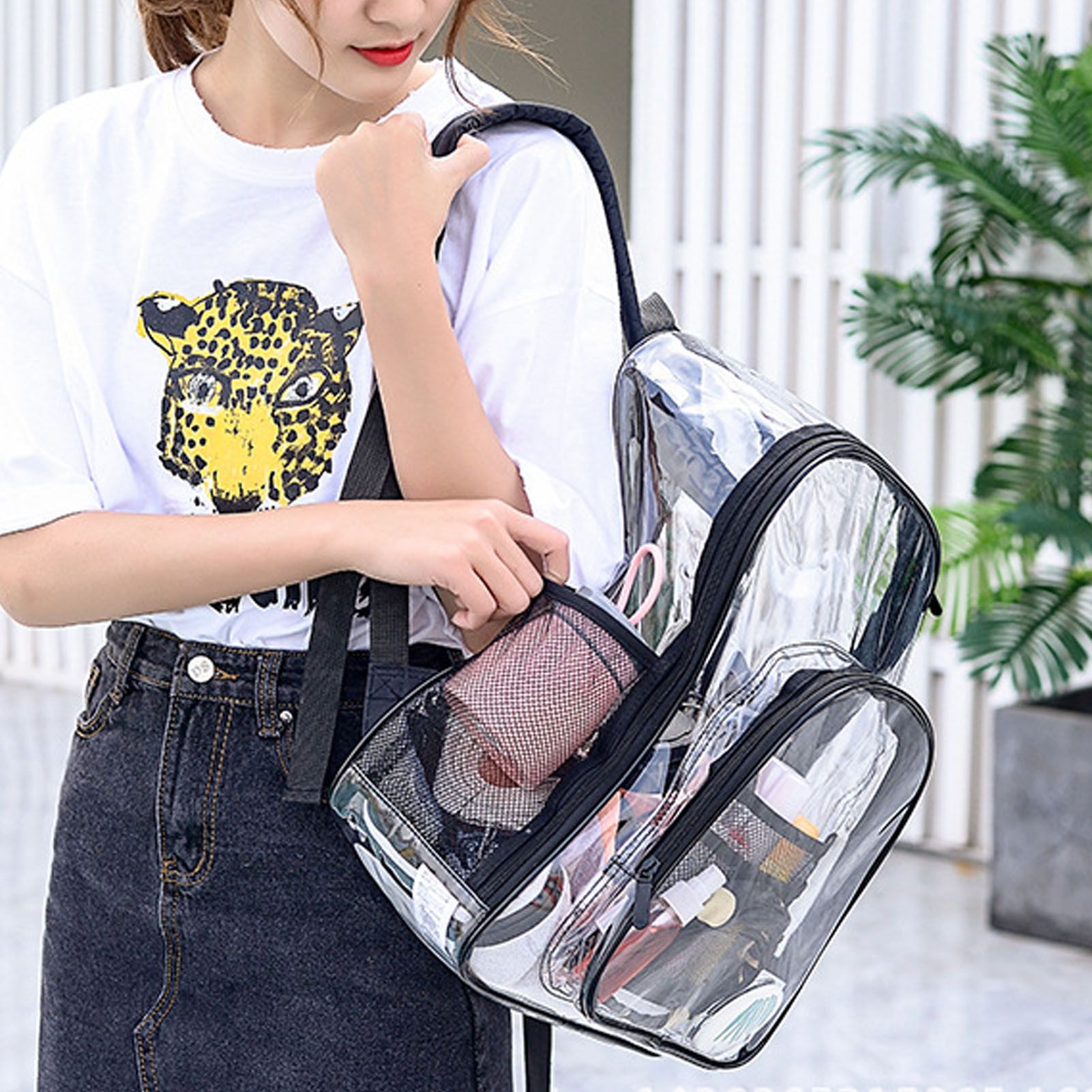 Laptop Backpack School Bags Black Transparent PVC Waterproof Large Capacity view 13