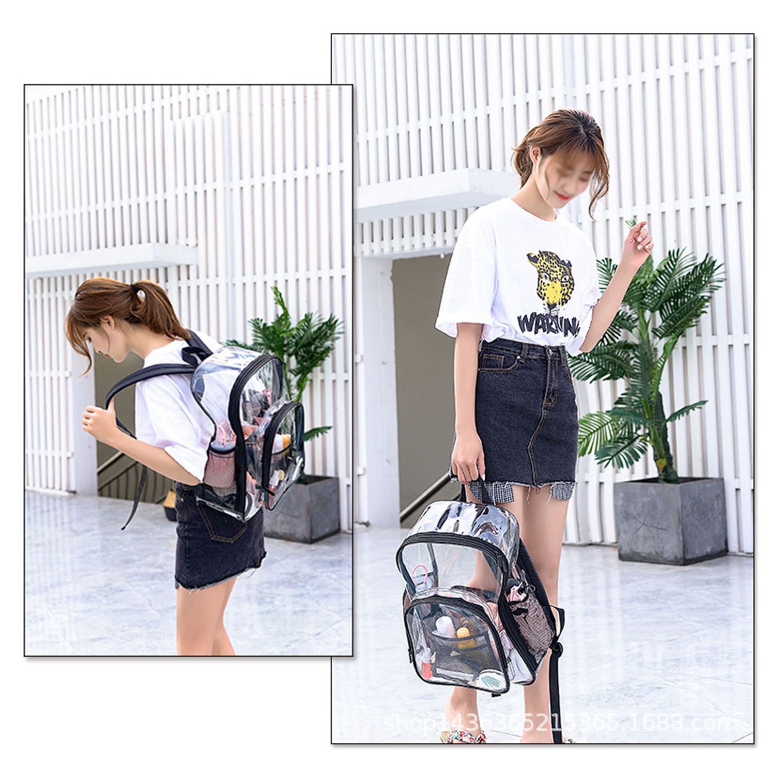 Laptop Backpack School Bags Black Transparent PVC Waterproof Large Capacity view 14