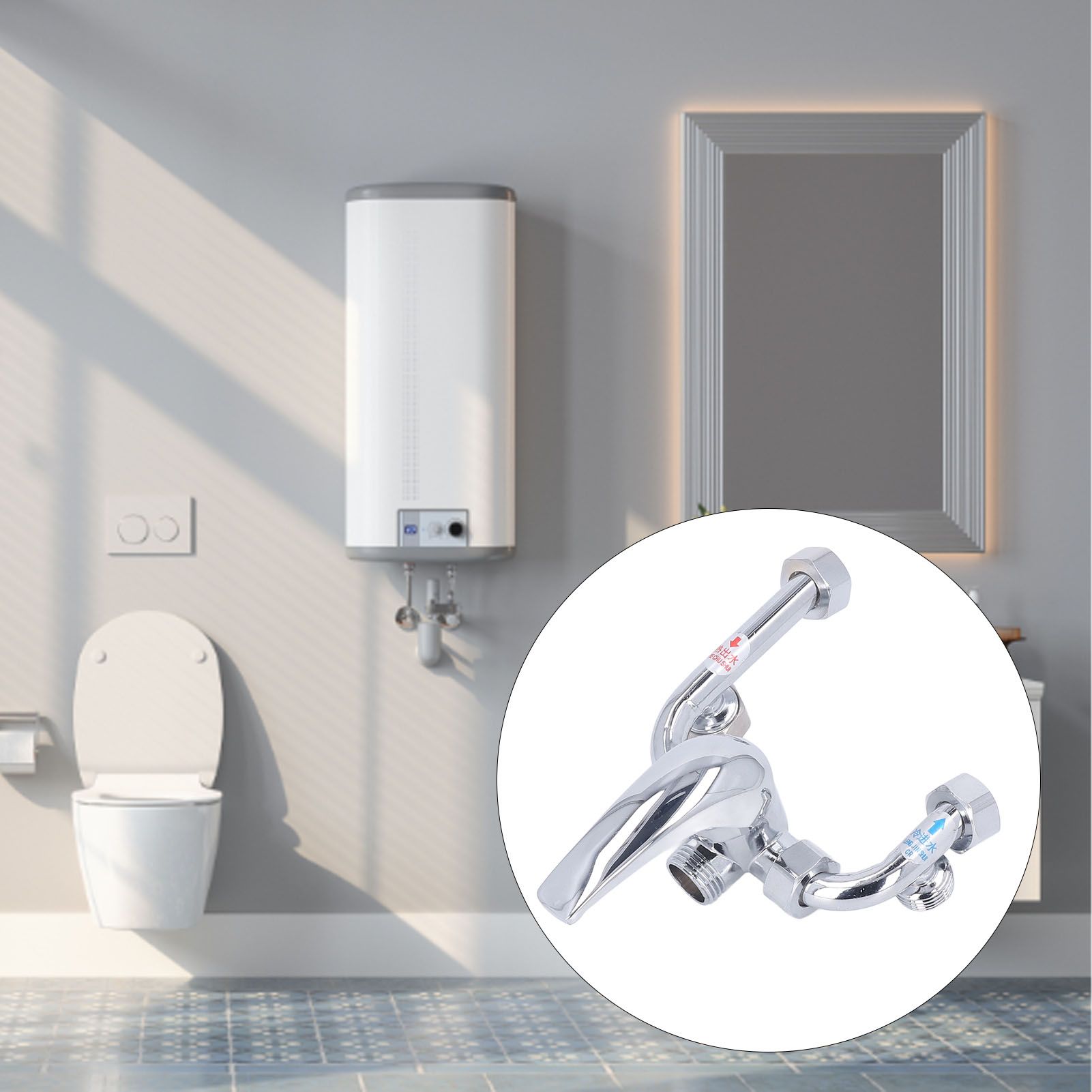 Copper Electric Water Heater Mixing Valve Surface Mounted U Bend Cold Hot view 11