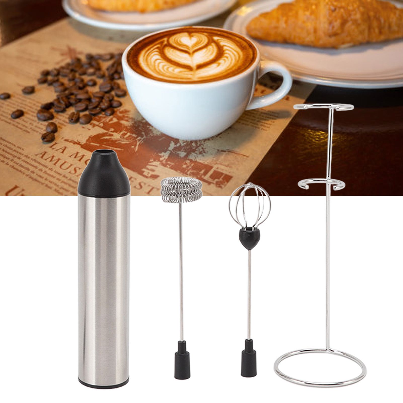 Handheld Milk Frother Lightweight Stainless Steel ABS Electric Whisk with 2 view 12