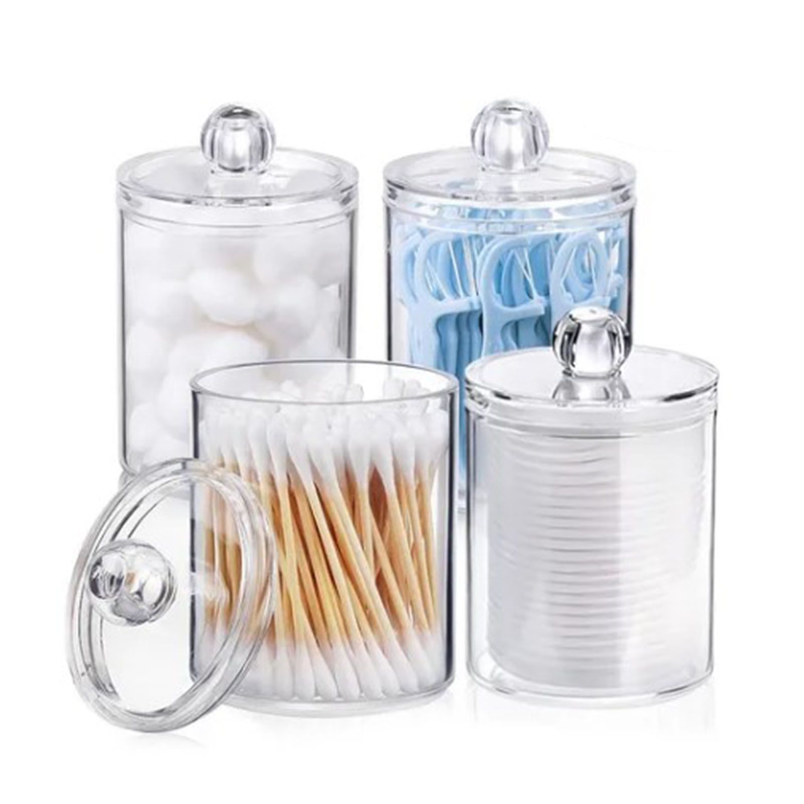 4Pcs Storage Jar Clear Round PS Plastic Bathroom Canister Set for Qtips Cotton view 2