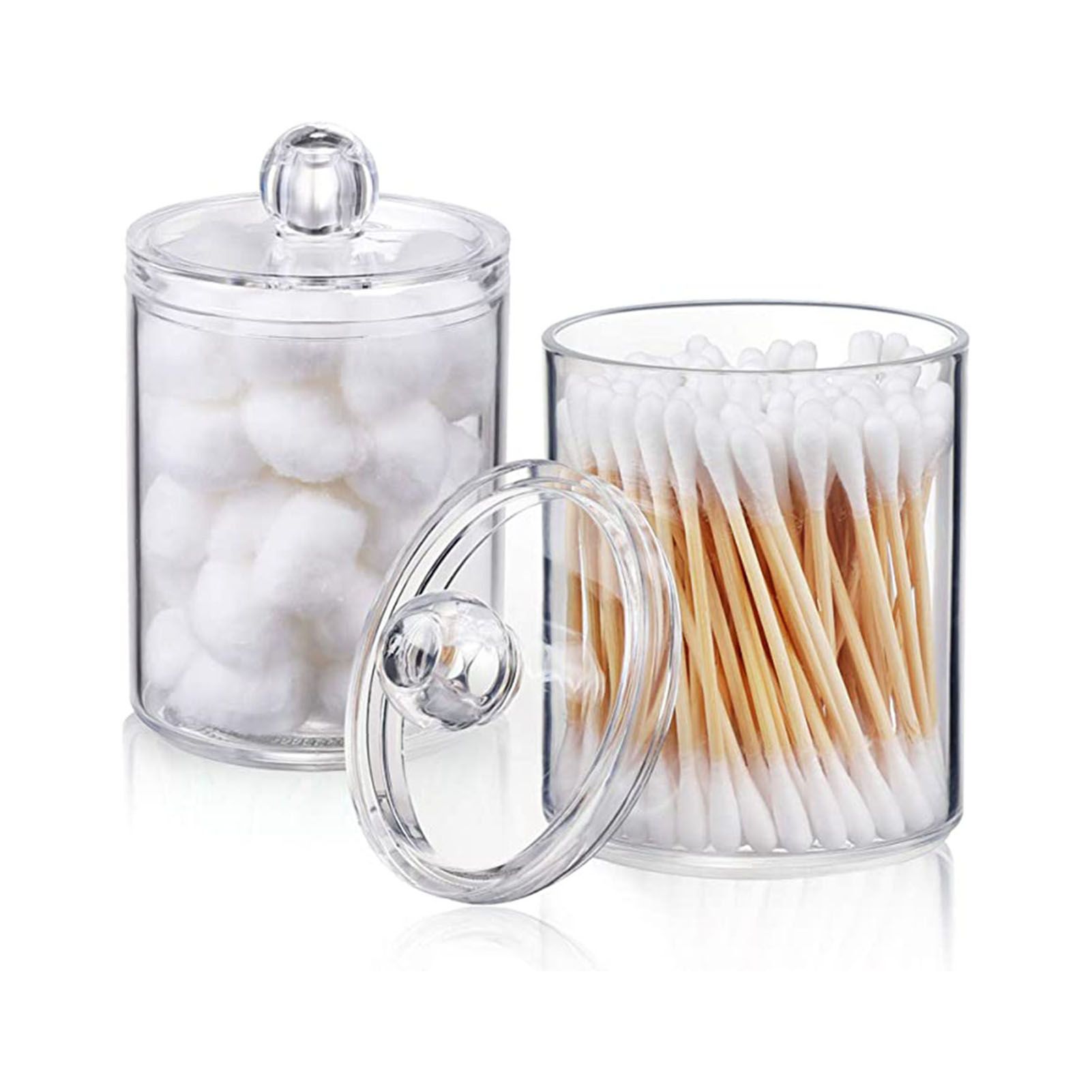 4Pcs Storage Jar Clear Round PS Plastic Bathroom Canister Set for Qtips Cotton view 5