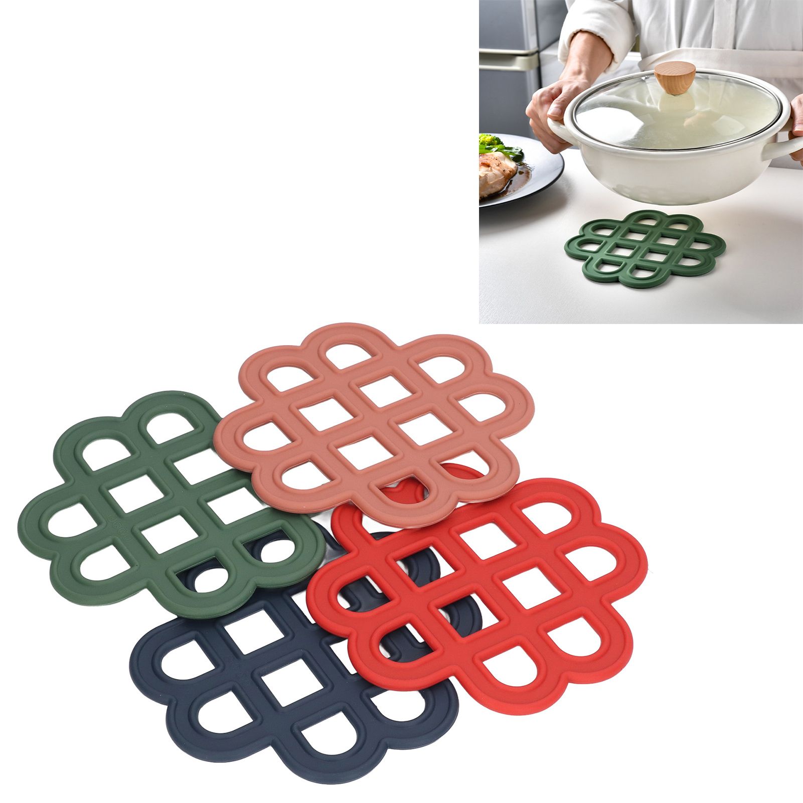 4Pcs Silicone Trivet Pad Hollow Heat Resistant Slip Resistant China Knotted view 11