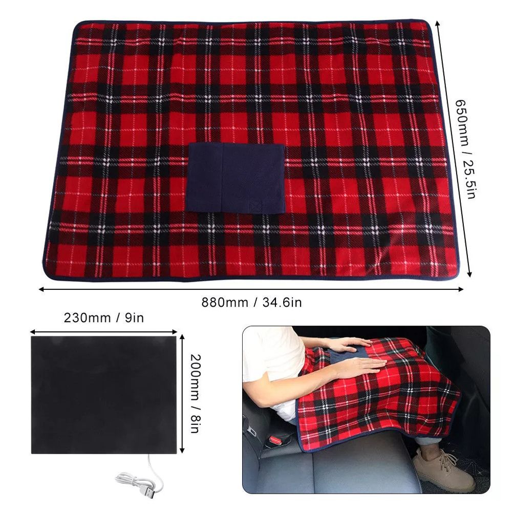USB Electric Heated Blanket Car Office Warm Blanket Heater Winter Home Knee view 2