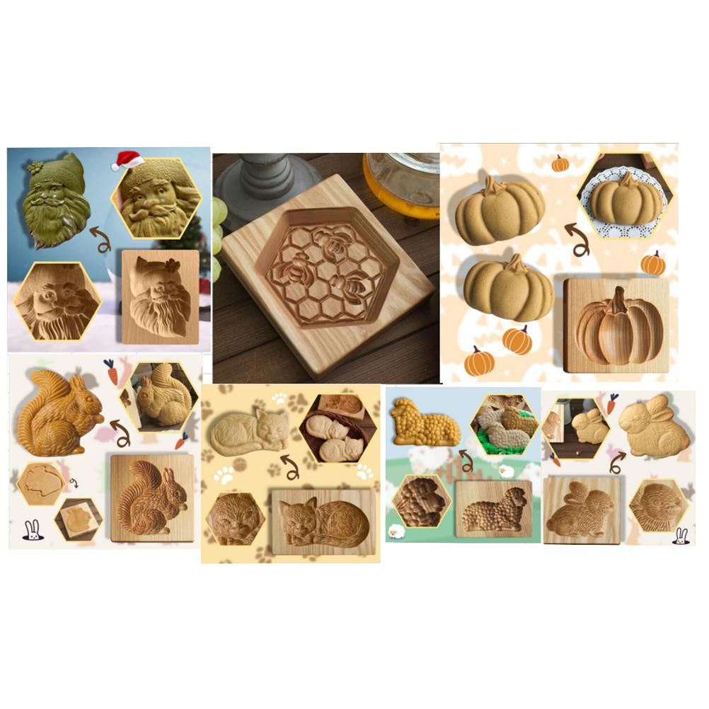 Christmas Wooden Mold Carved Press Stamp Molds Biscuit Cutters Christmas view 3