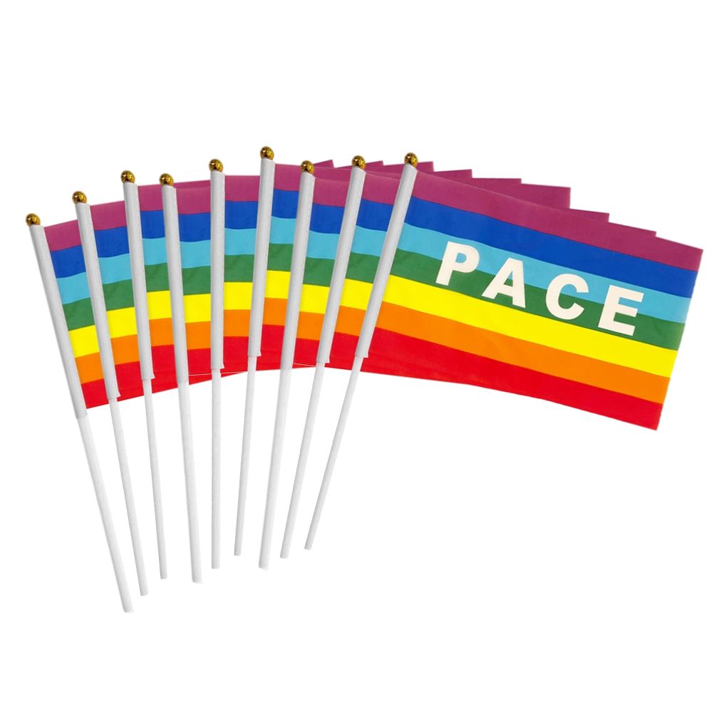 50/100Pcs Mini Peace Flag Rainbow Pacifist Flag Hand Held Polyester Peace Flag view 2