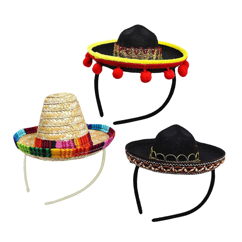 3 Pack Cinco De Mayo Fiesta Headbands Party Decorations Non Woven and Straw view 2