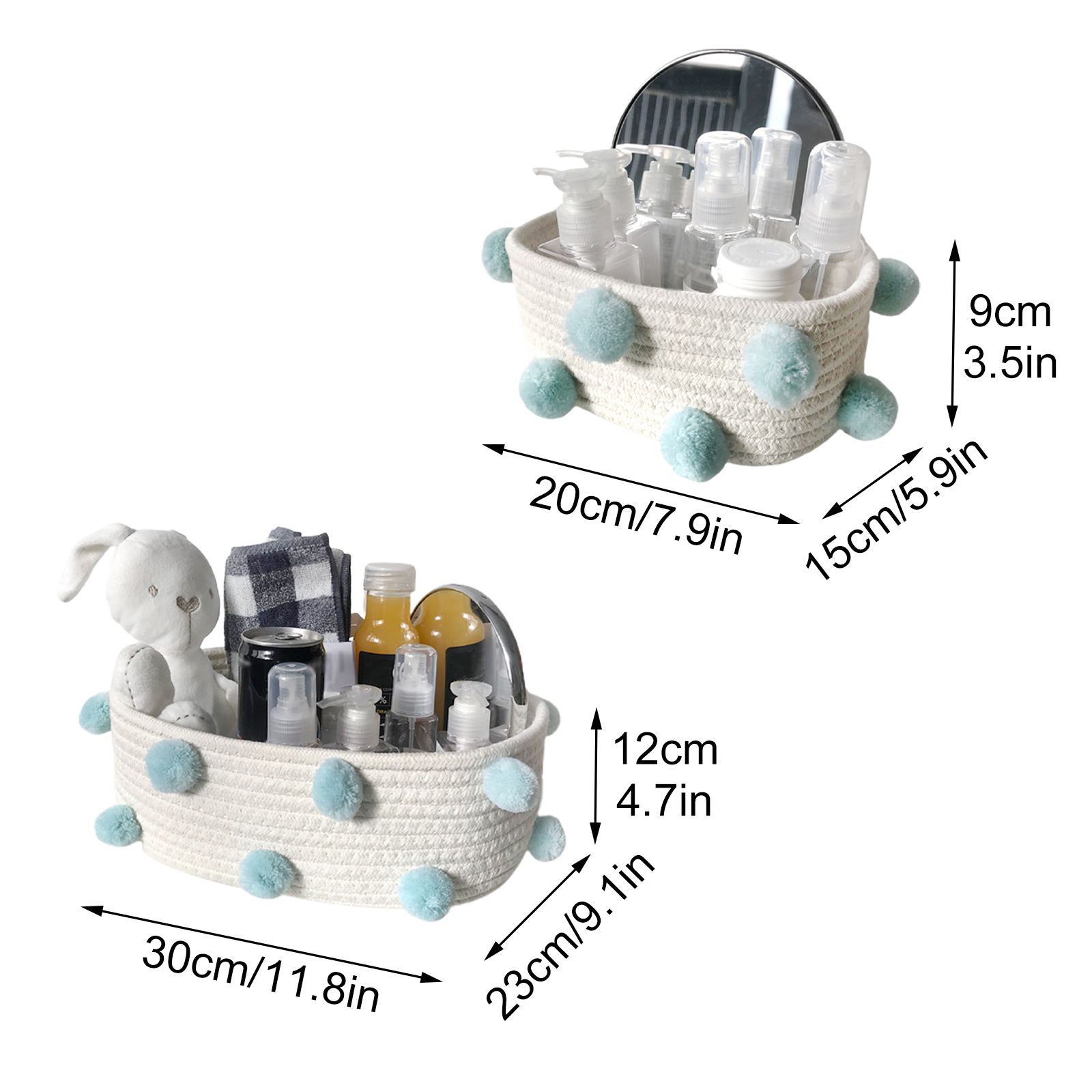 Cotton Rope Knitting With Fur Ball Storage Basket Snacks Keys Sundries Basket view 3