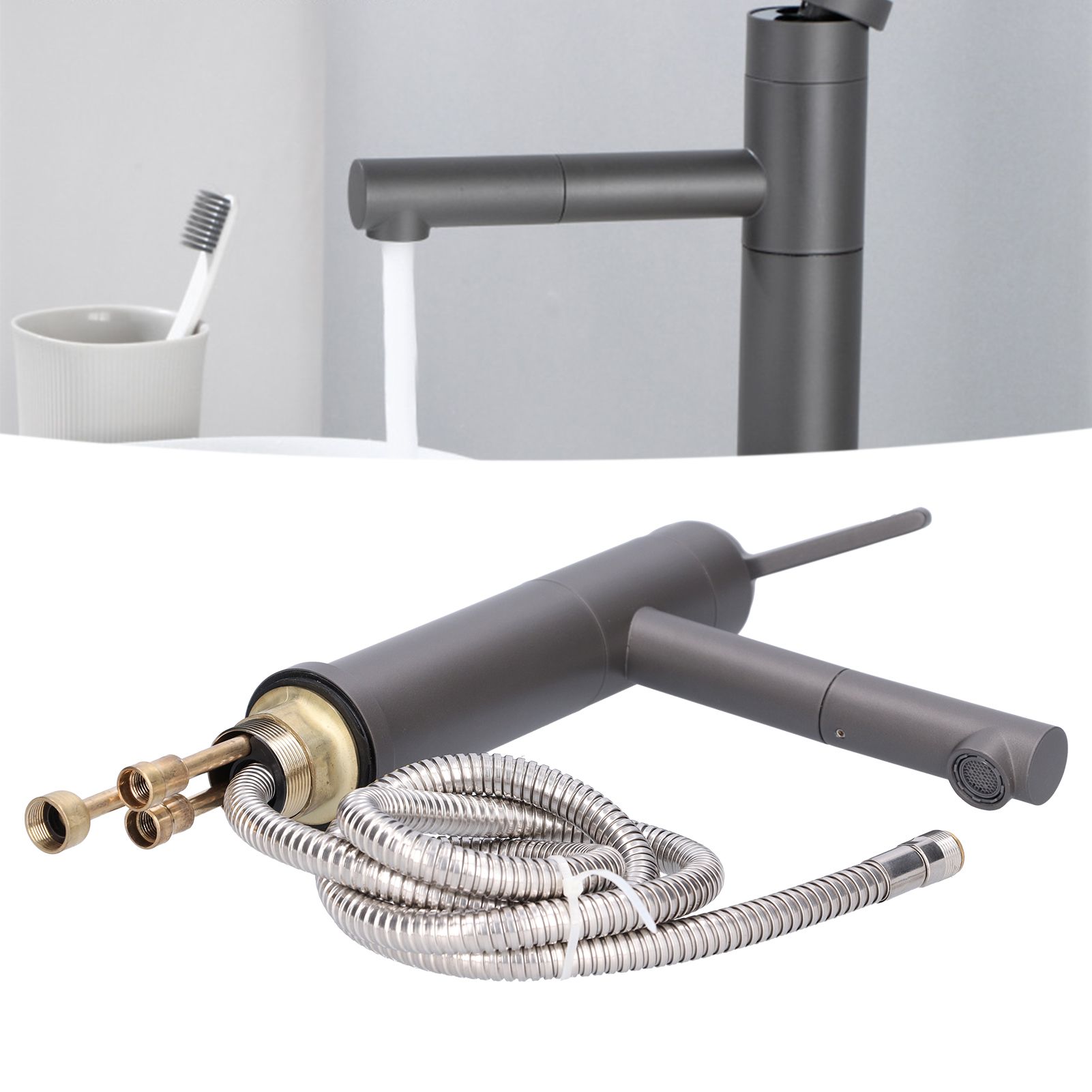 G1/2 Above Counter Basin Pull Out Faucet Set Cold Hot Mixing Water Tap with view 12