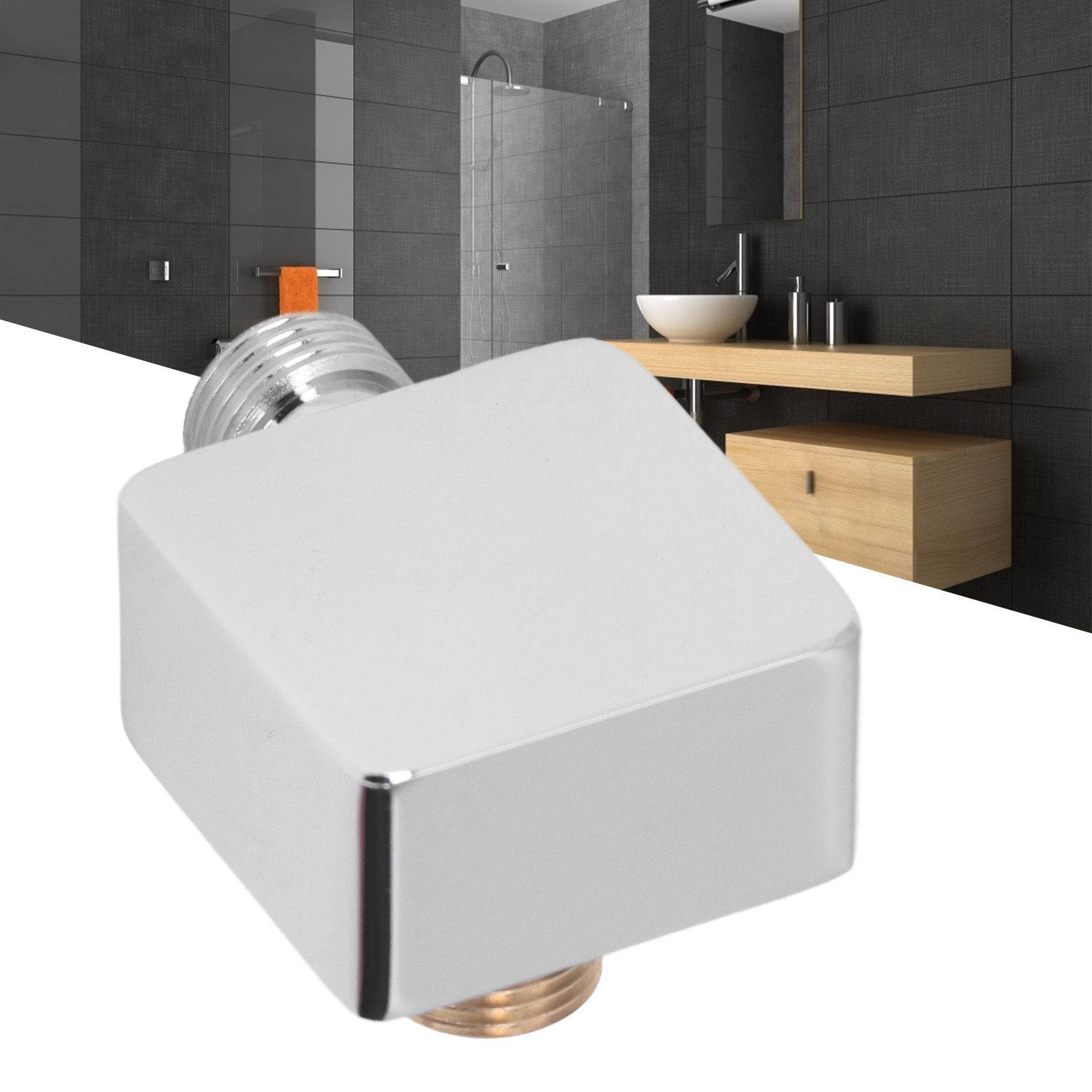 Quadrate Shower Elbow Chrome Finish Wall Mounted G1/2 Full Copper Male Female view 11