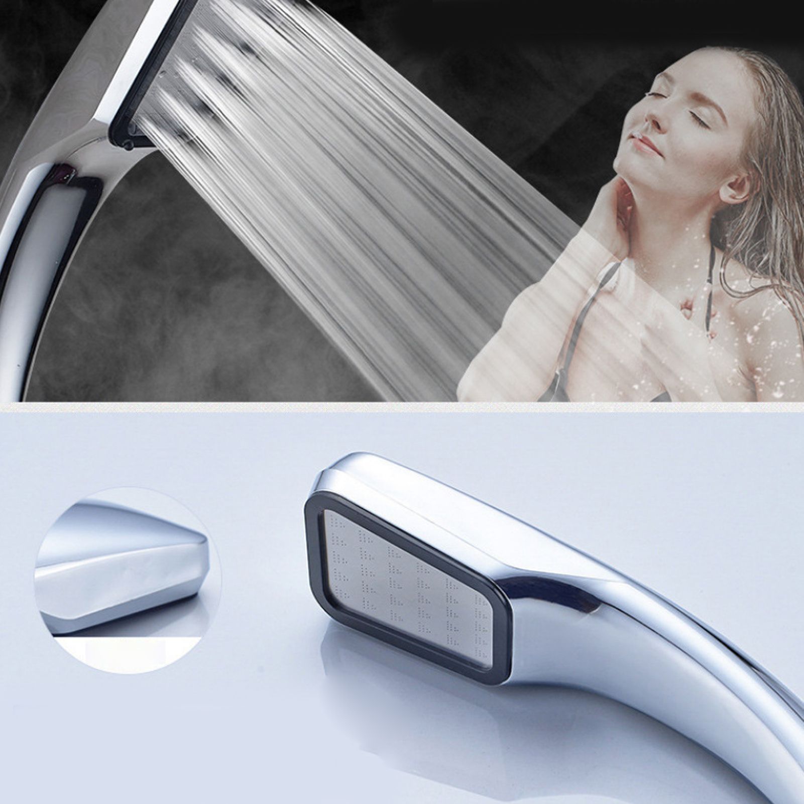 Shower Head 300 Holes Water Saving High Pressure Handheld Rectangular Bathroom view 3