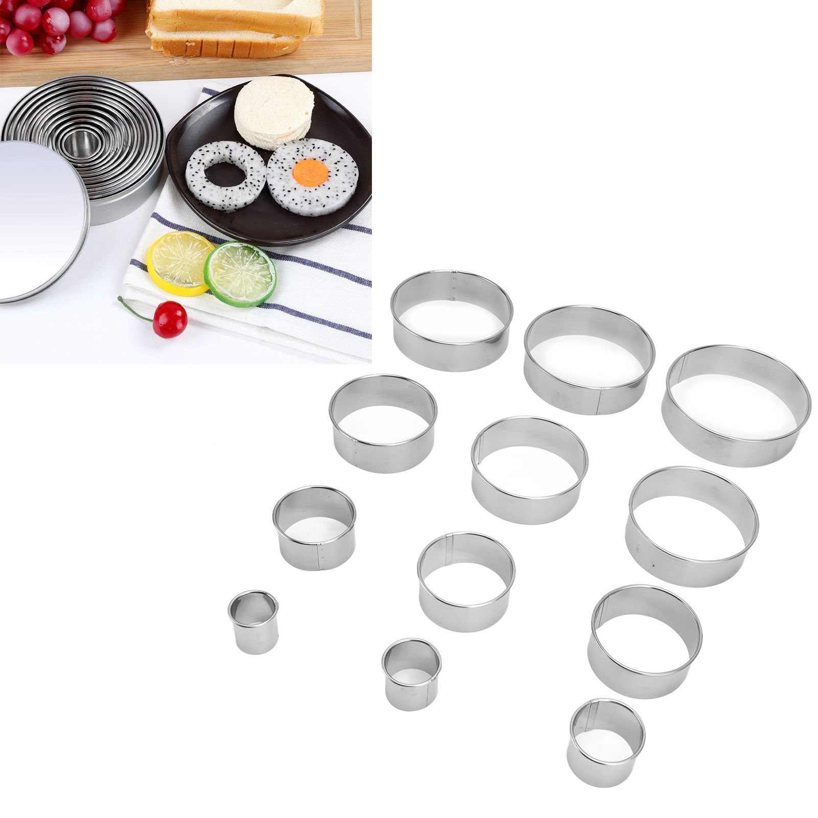 12pcs Portable Round Cookie Molds Mousse Cake Ring Mould Stainless Steel view 11