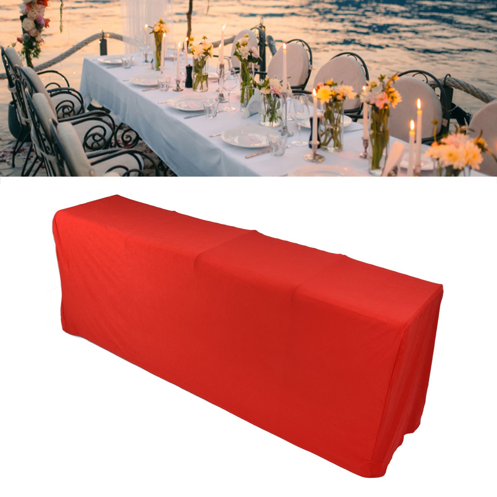 Stretch Spandex Table Cover Good Elasticity Washable Reusable Red Stretchable view 11