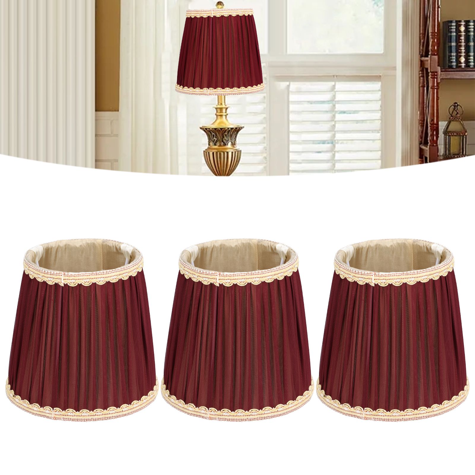 3pcs E14 Fabric Lamp Shade Wine Red Modern Clip On Lampshade for Home Wall view 12