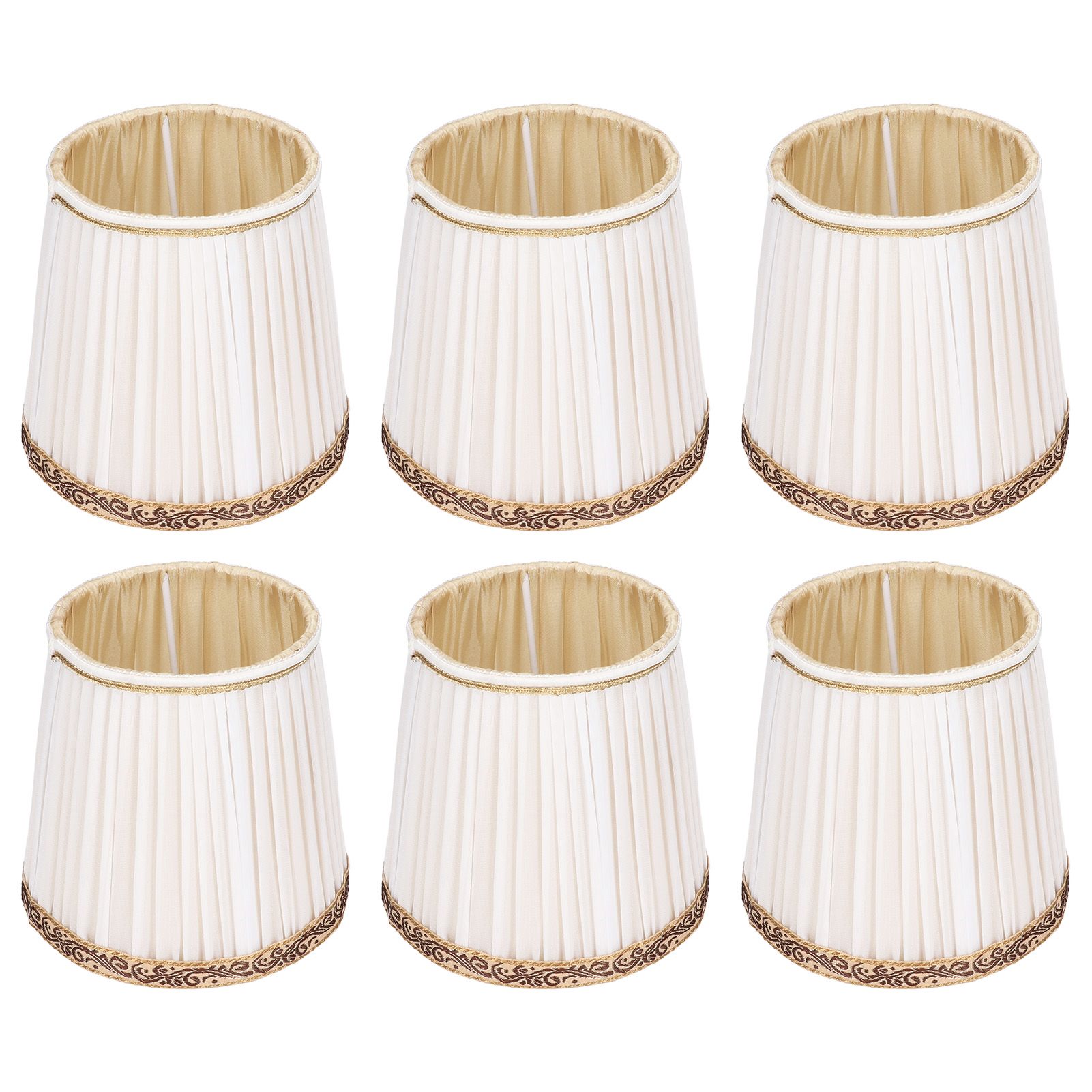 6Pcs Fabric Mesh Lamp Shade Clip On Lampshade Beige Golden Edge Style for E14 view 6