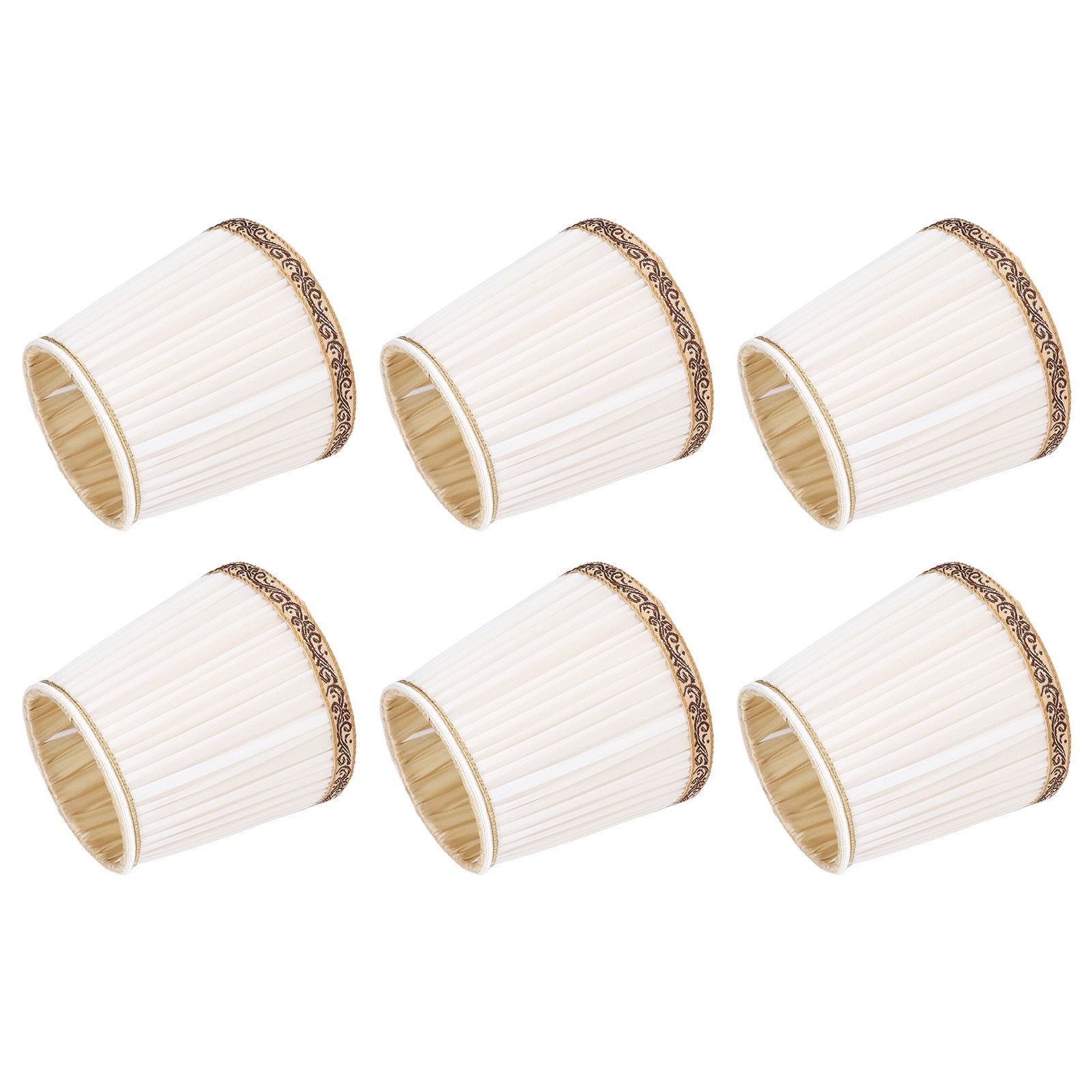 6Pcs Fabric Mesh Lamp Shade Clip On Lampshade Beige Golden Edge Style for E14 view 7