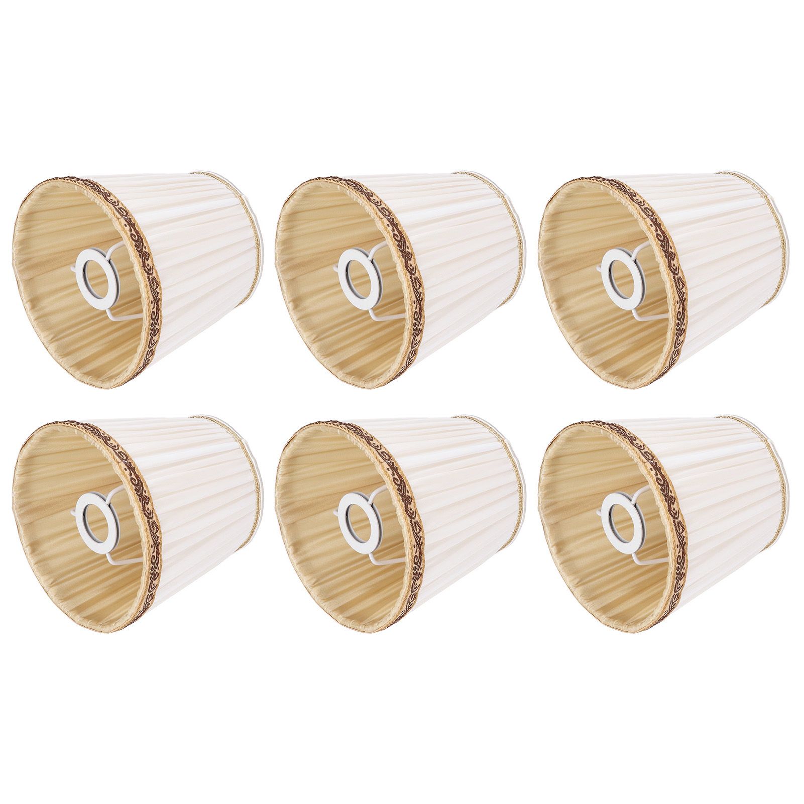 6Pcs Fabric Mesh Lamp Shade Clip On Lampshade Beige Golden Edge Style for E14 view 10