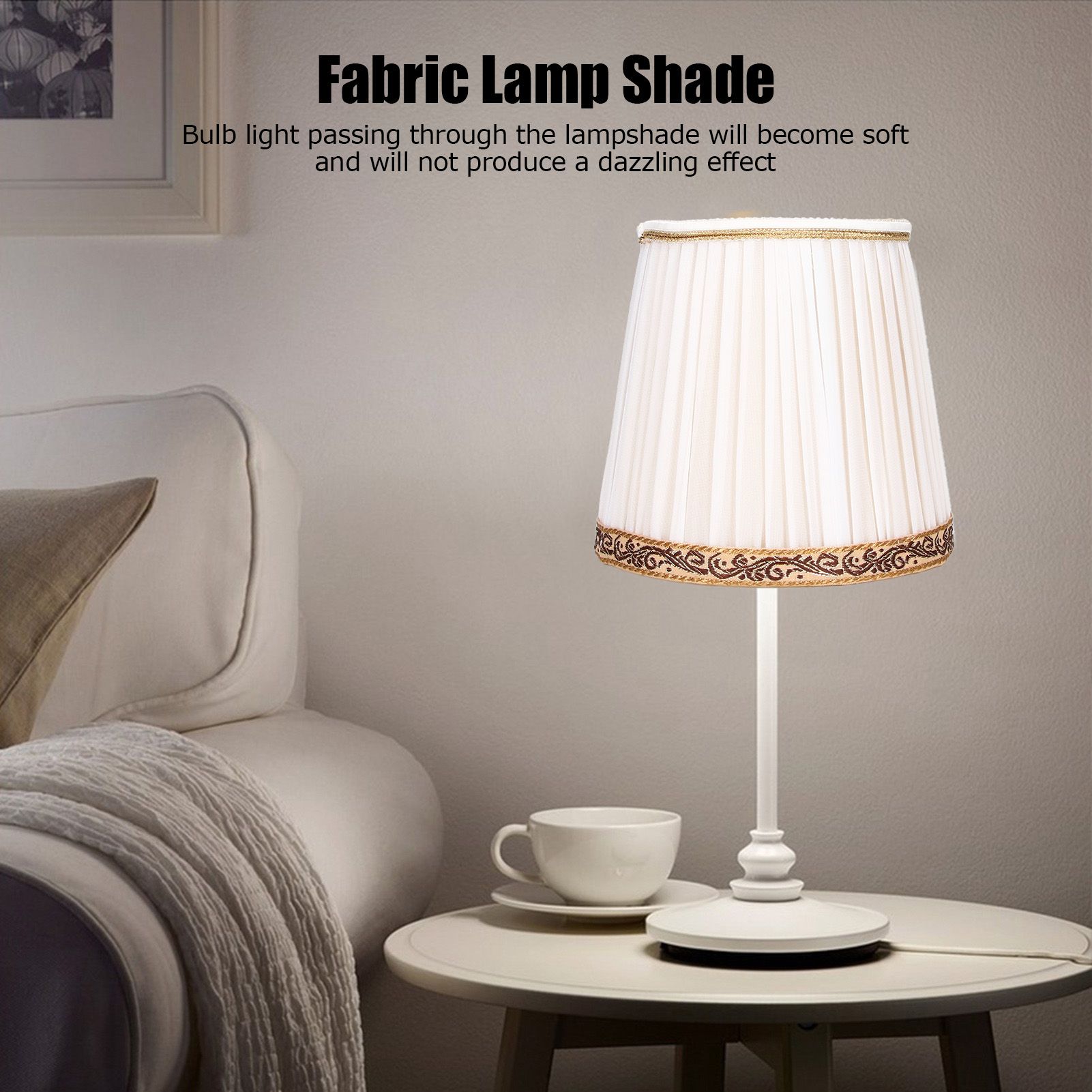 6Pcs Fabric Mesh Lamp Shade Clip On Lampshade Beige Golden Edge Style for E14 view 15
