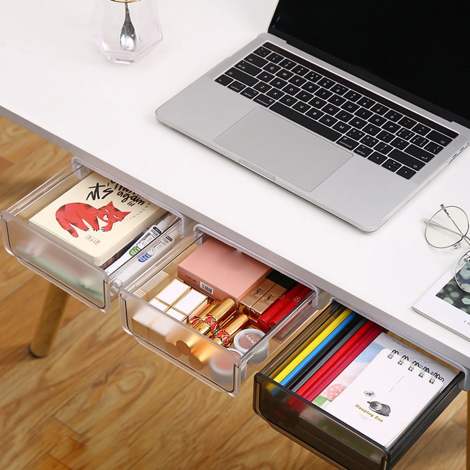 Under Desk Storage Box No Punching Storage ABS PS Small Hidden Drawer For view 2