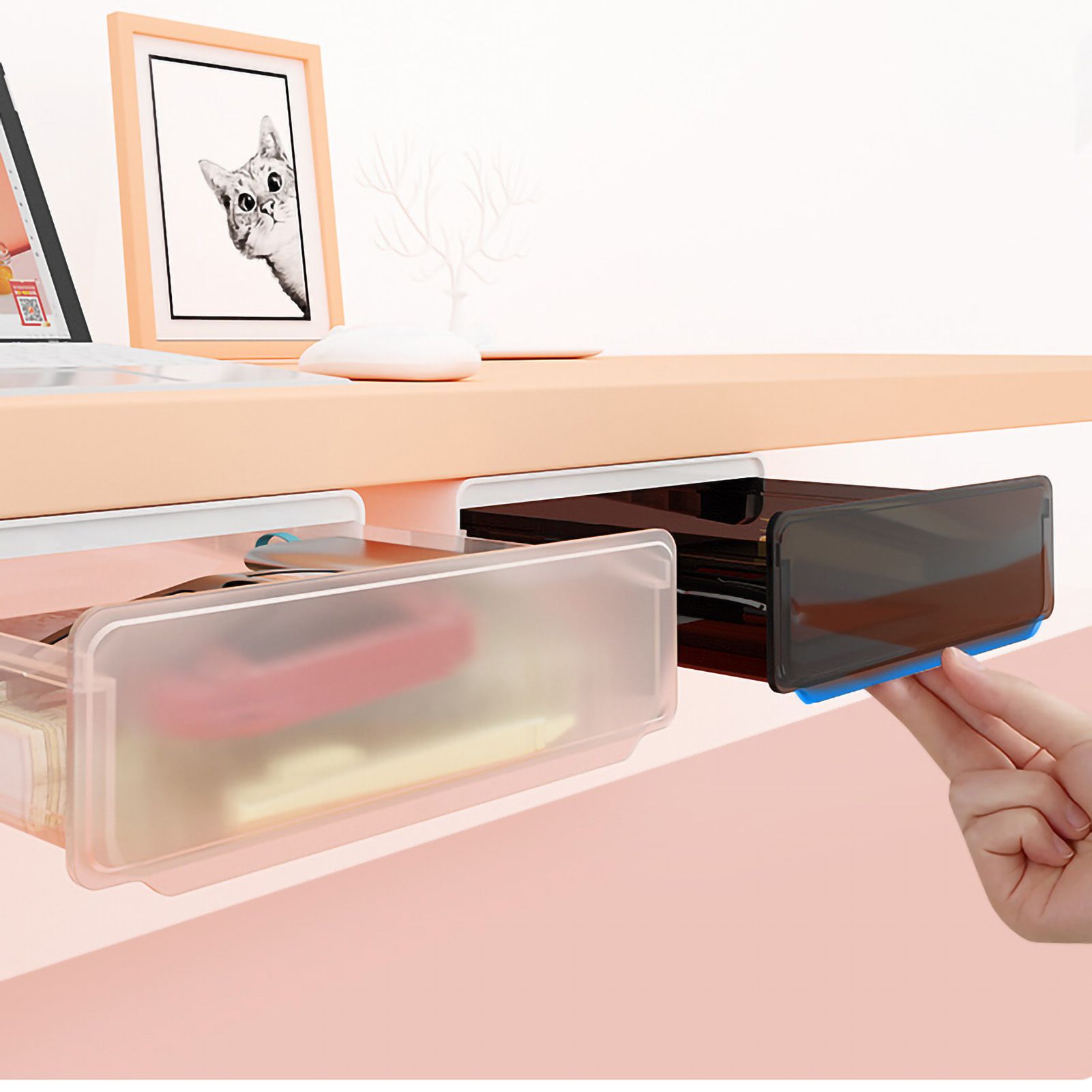 Under Desk Storage Box No Punching Storage ABS PS Small Hidden Drawer For view 3