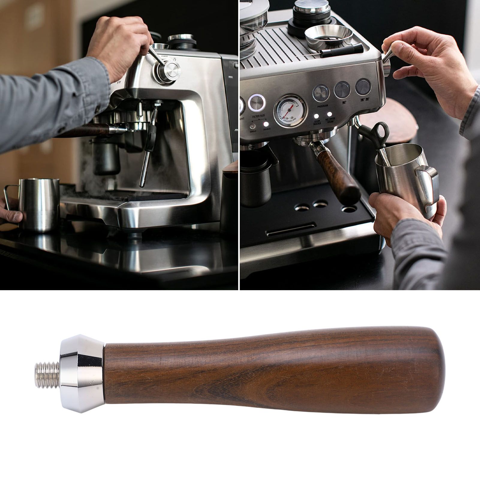 Coffee Portafilter Handle Comfortable Grip Burr Free Black Rosewood Durable view 11