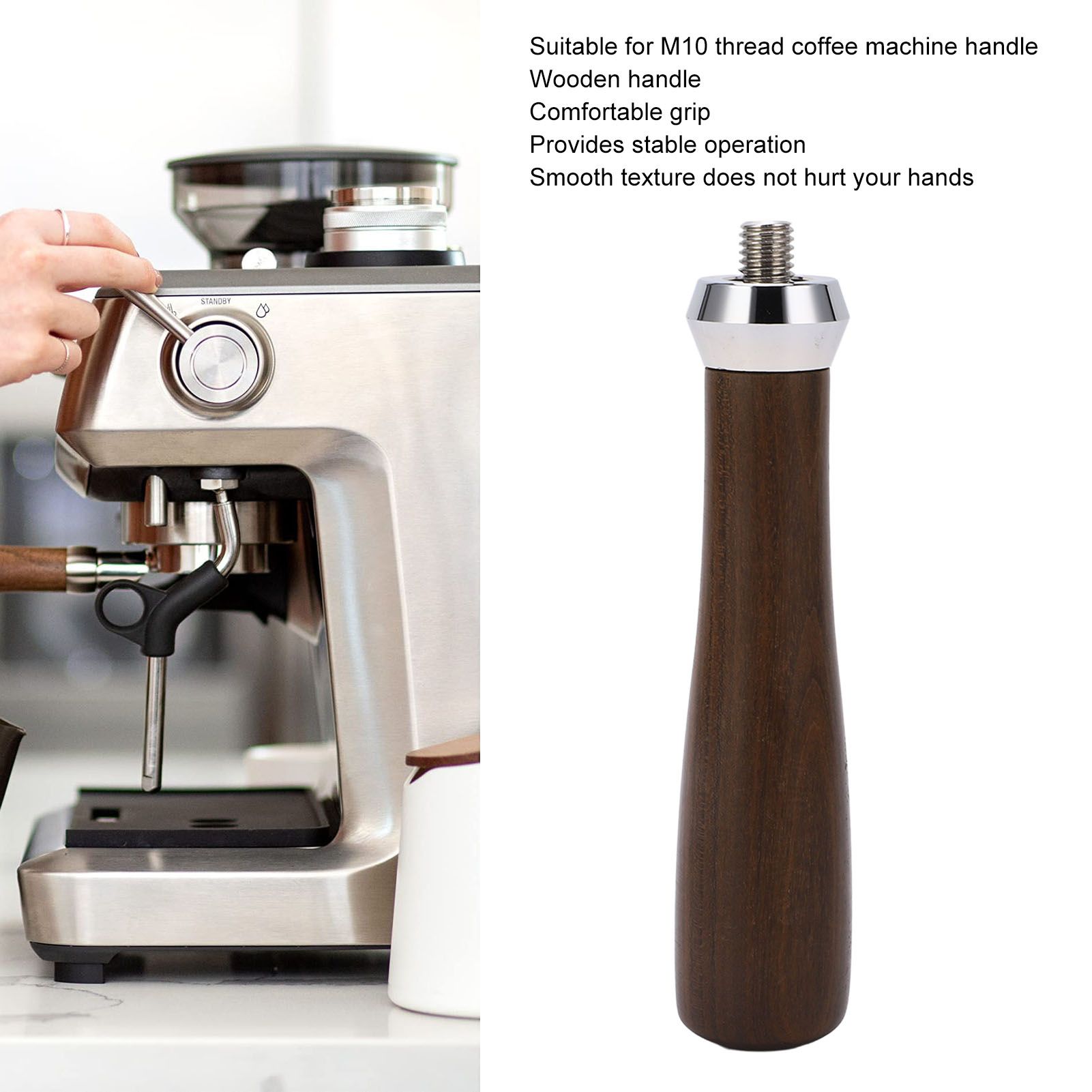 Coffee Portafilter Handle Comfortable Grip Burr Free Black Rosewood Durable view 15