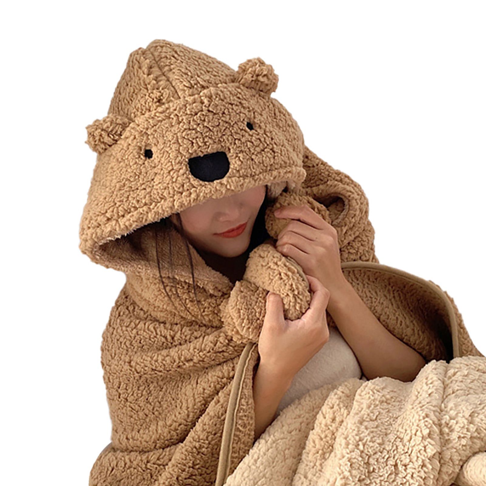 Winter Throw Blanket Cloak With Hood Thick Soft Plush Warm Wearable Blanket view 3