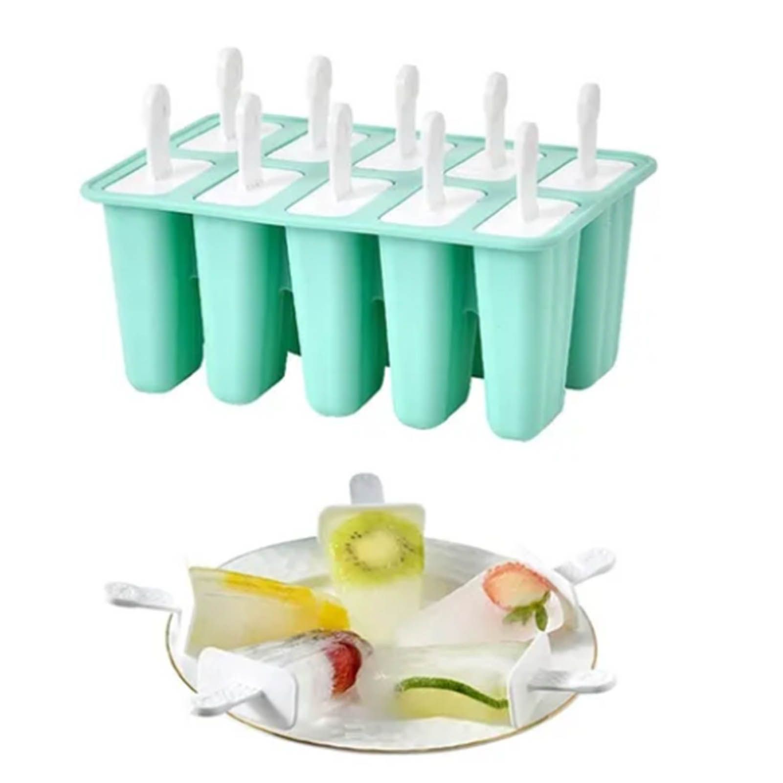 Ice Cream Mould 10 Grids Food Grade Silicone Non Stick Green Ice Lolly Maker view 5