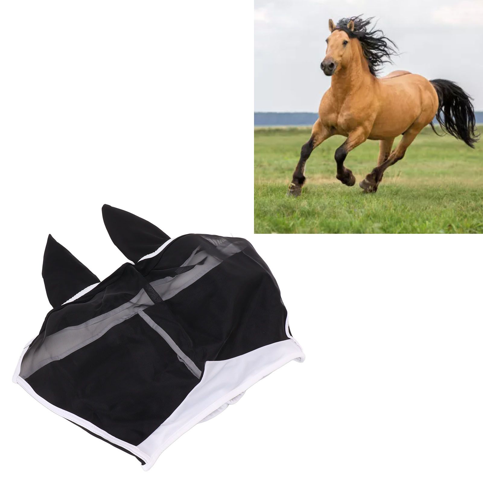 Horse Fly Mask All Round Mesh Breathable Fly Mask Elastic UV Protection Horse view 11