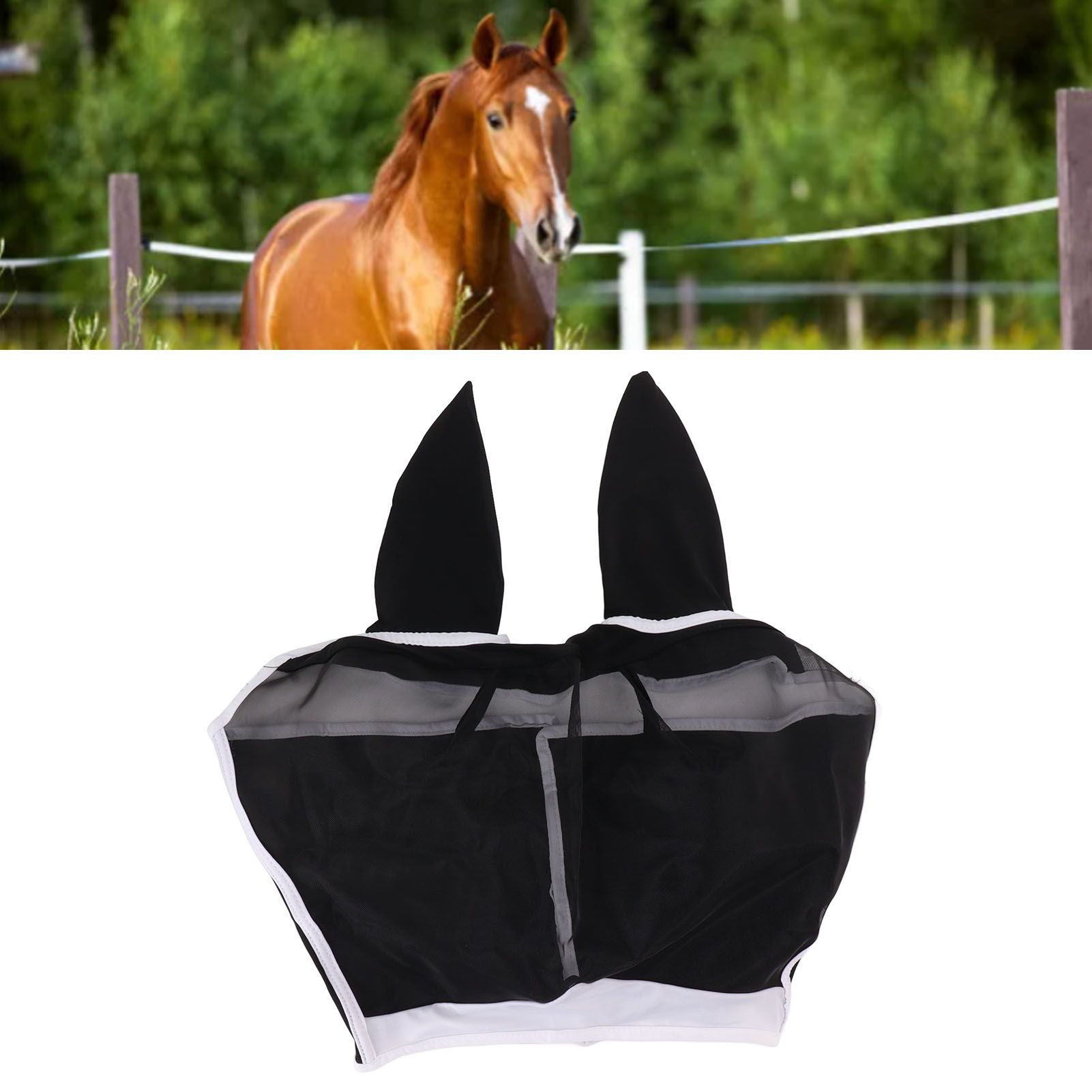 Horse Fly Mask All Round Mesh Breathable Fly Mask Elastic UV Protection Horse view 12