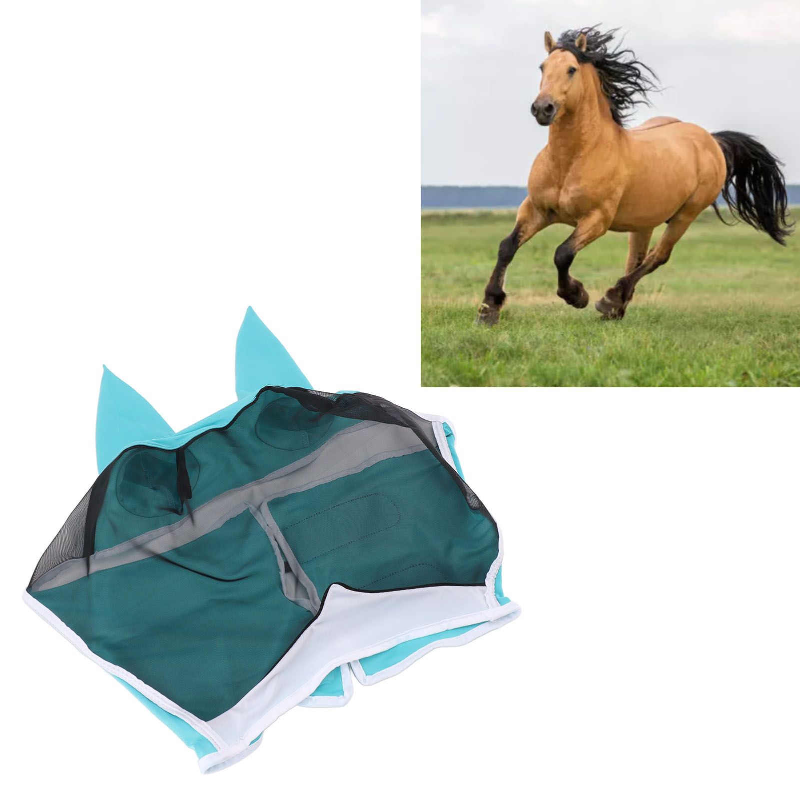 Horse Fly Mask All Round Mesh Breathable Fly Mask Elastic UV Protection Horse view 11