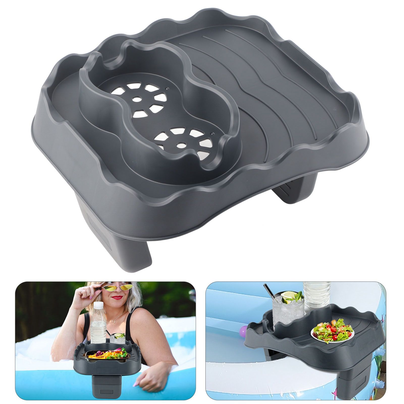 Hot Tub Table Tray with Drain Holes Anti Slip Adjustable Hot Tub Side Table view 11