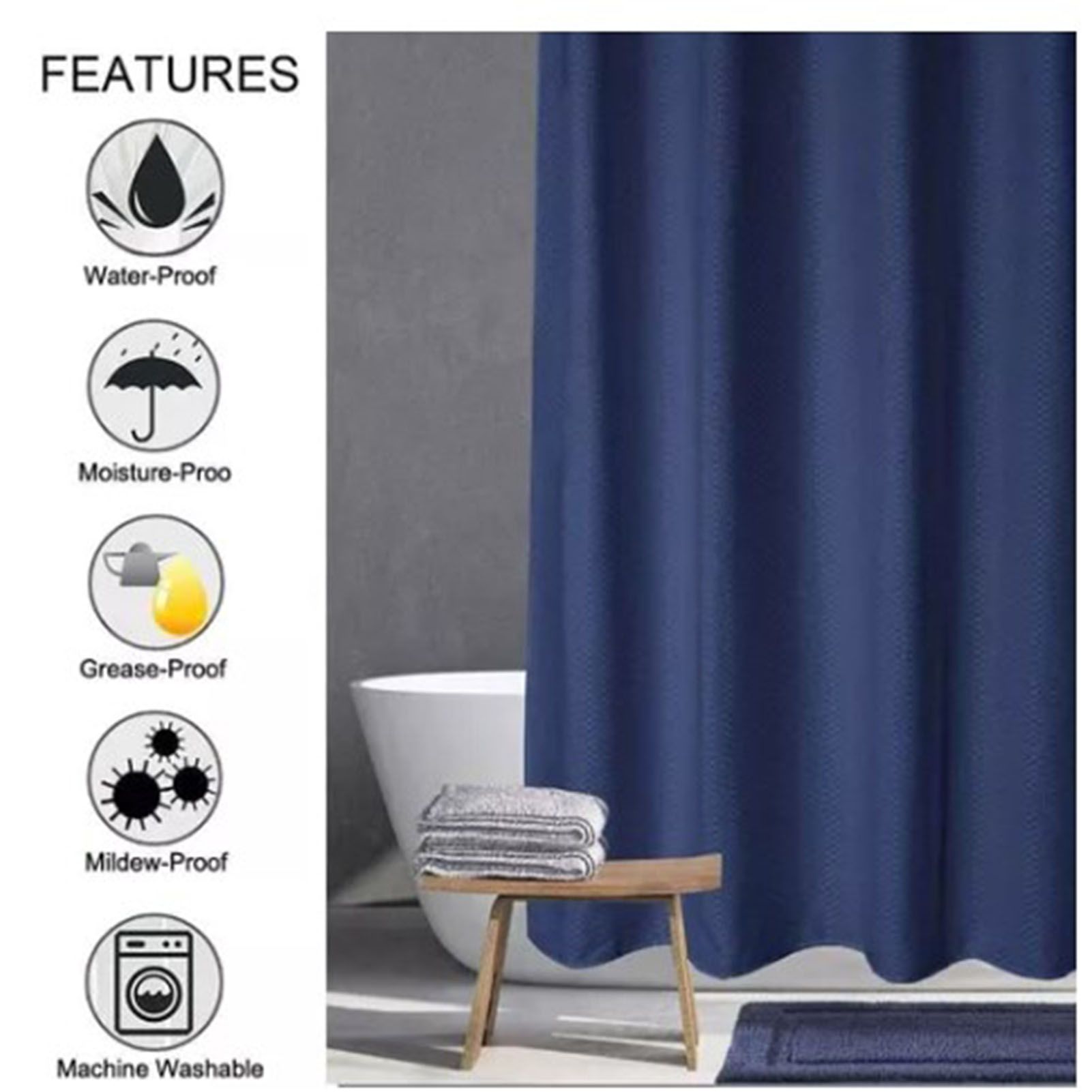 Waterproof Shower Curtain with Hooks Modern Thicken Polyester Shower Curtain view 10