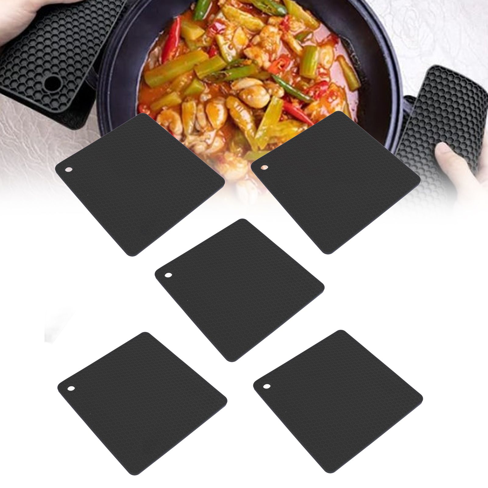5pcs Silicone Pot Holders Mat Heat Resistant Anti Slip Square Honeycomb Trivet view 11