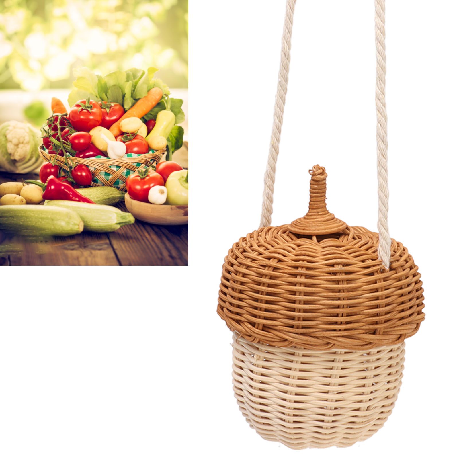Kids Rattan Storage Basket Hand Woven Decorative Acorn Shaped Basket Bag for view 11
