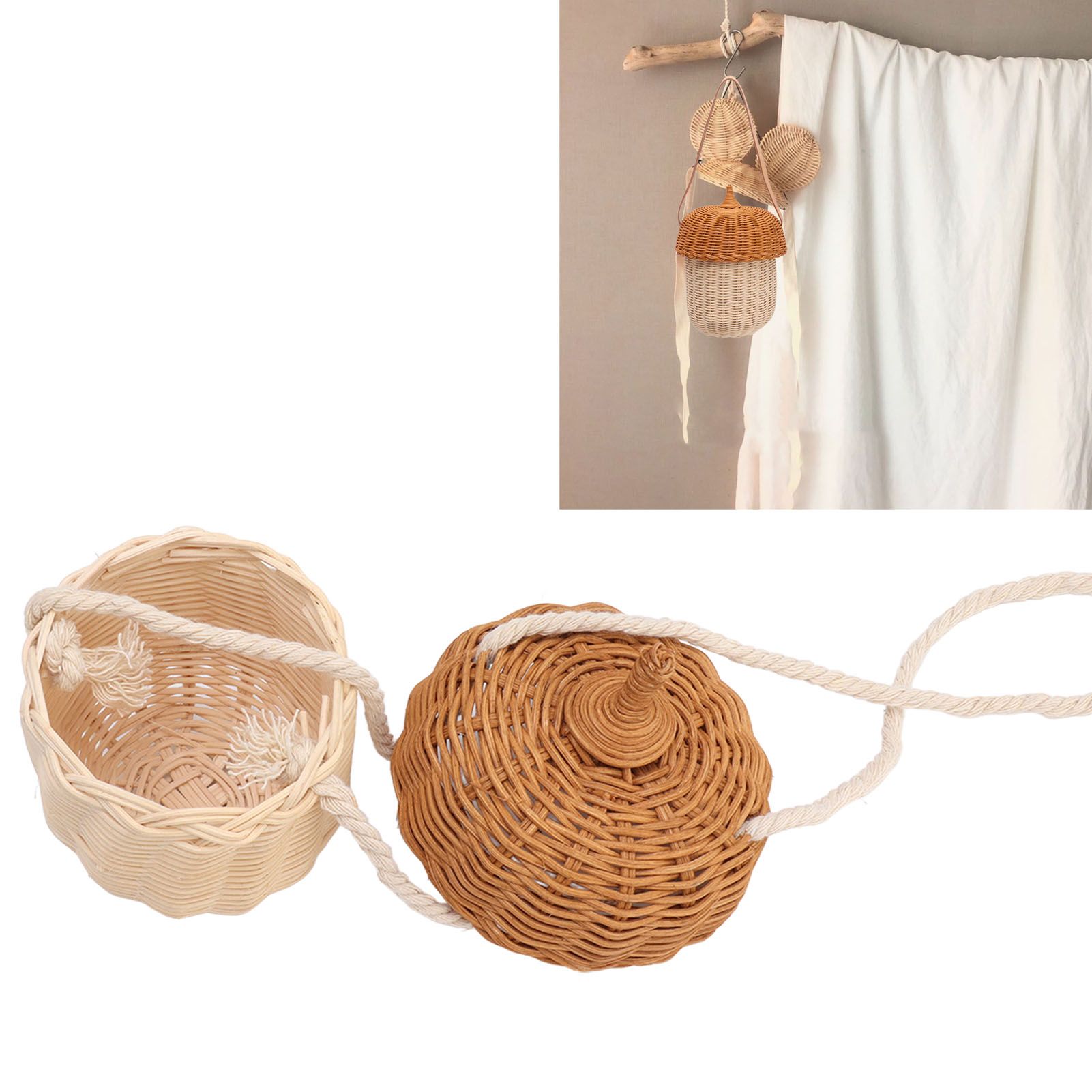 Kids Rattan Storage Basket Hand Woven Decorative Acorn Shaped Basket Bag for view 12