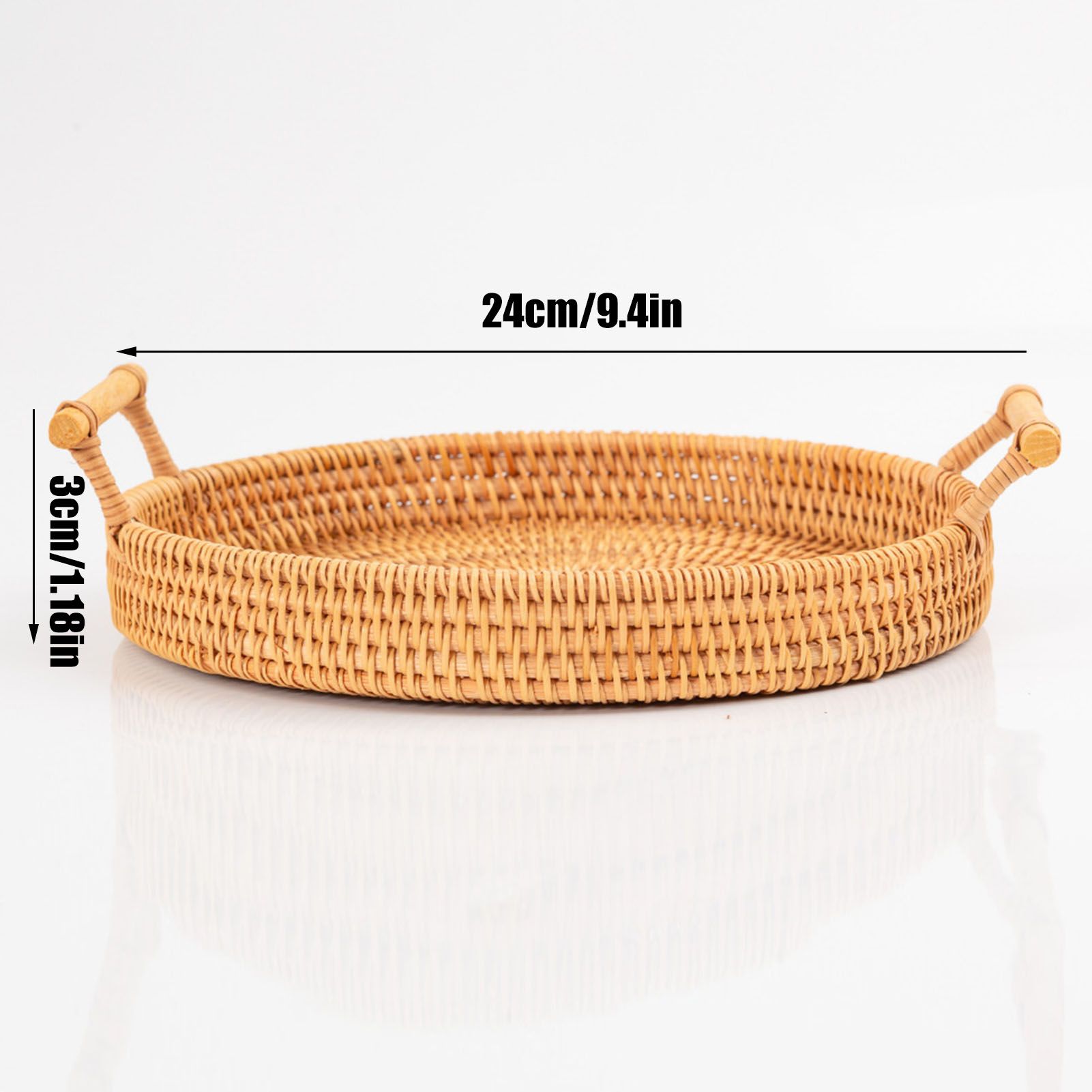 Hand Woven Round Rattan Serving Tray Bread Fruit Dessert Snack Basket with view 6