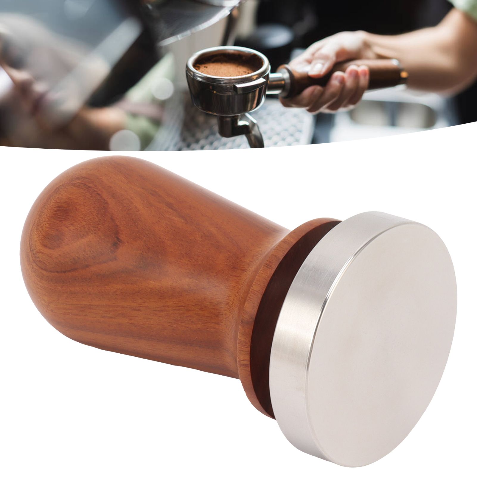 Coffee Tamper with Flat Stainless Steel Base Wooden Handle Coffee Powder Press view 11