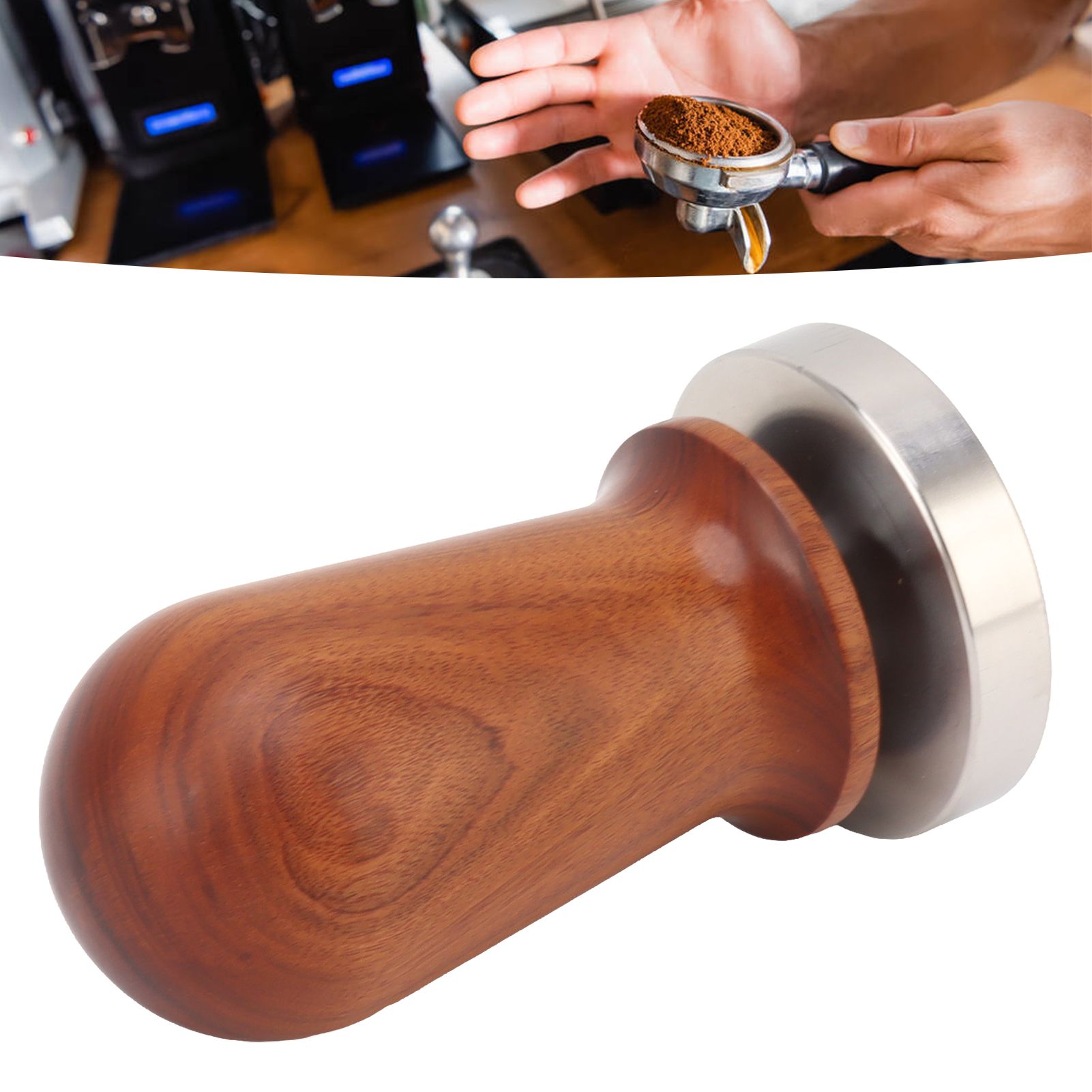 Coffee Tamper with Flat Stainless Steel Base Wooden Handle Coffee Powder Press view 12