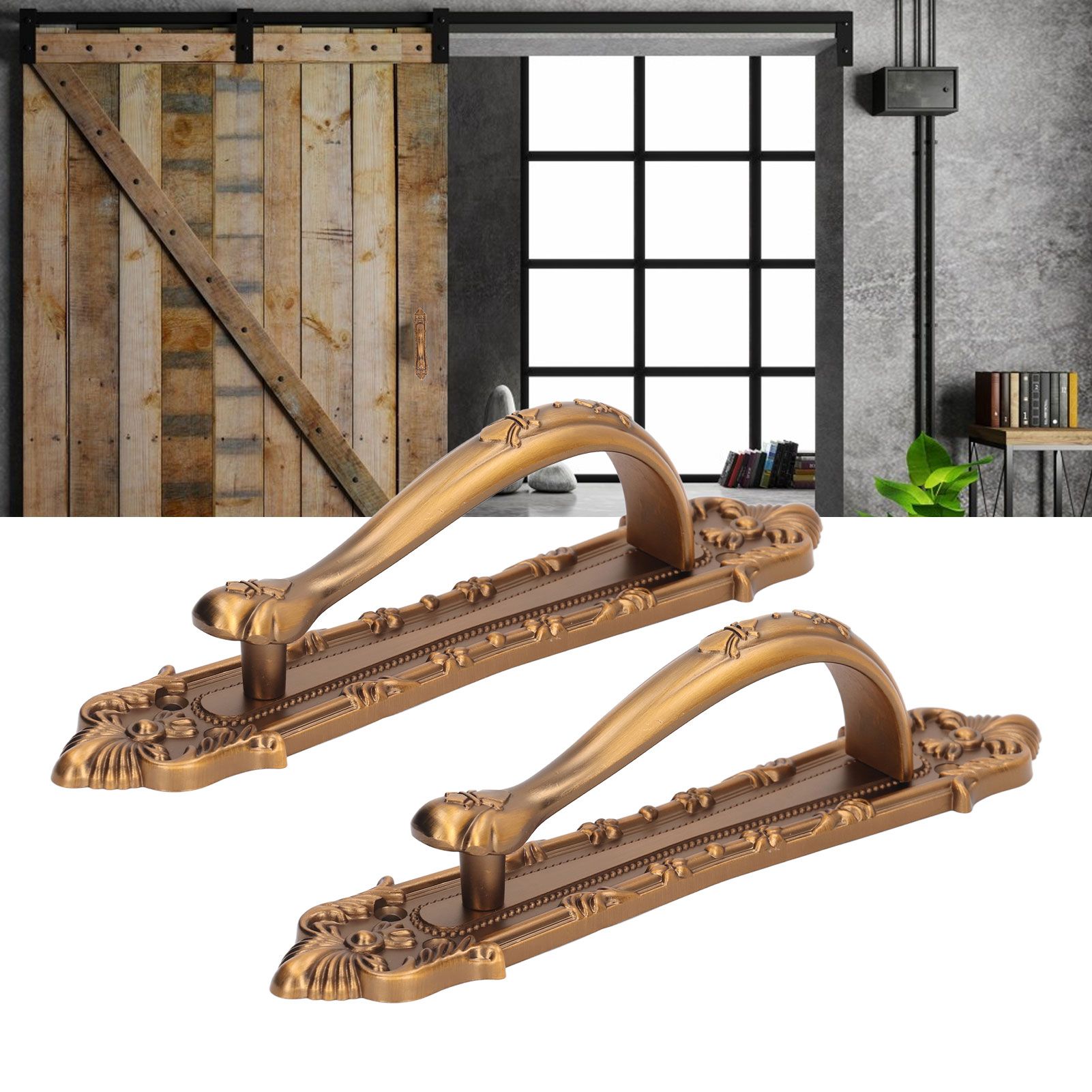 2 Set Sliding Barn Door Handles and Pulls Aluminum Alloy Bronze Pull Handle view 11