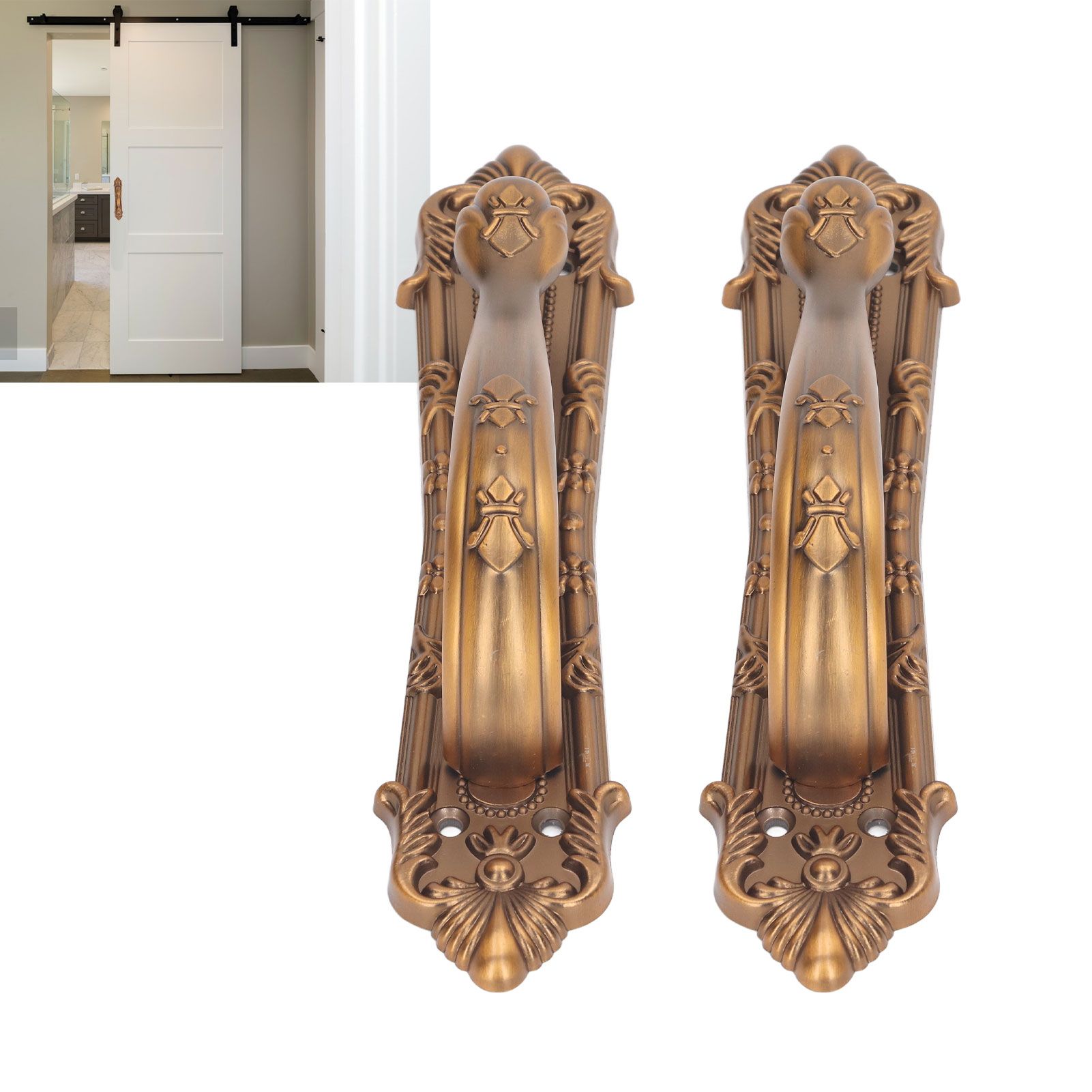 2 Set Sliding Barn Door Handles and Pulls Aluminum Alloy Bronze Pull Handle view 12