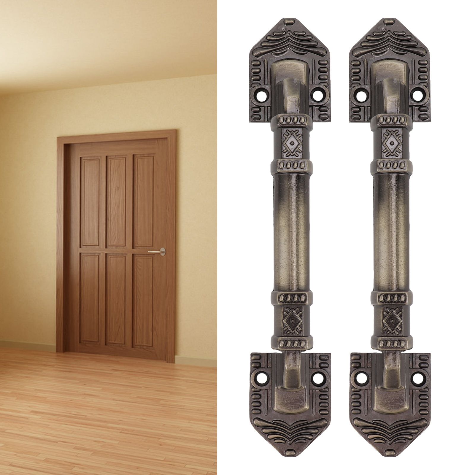 2Pcs Antique Barn Door Handles Bronze Color Easy Mounting Vintage Drawer view 12